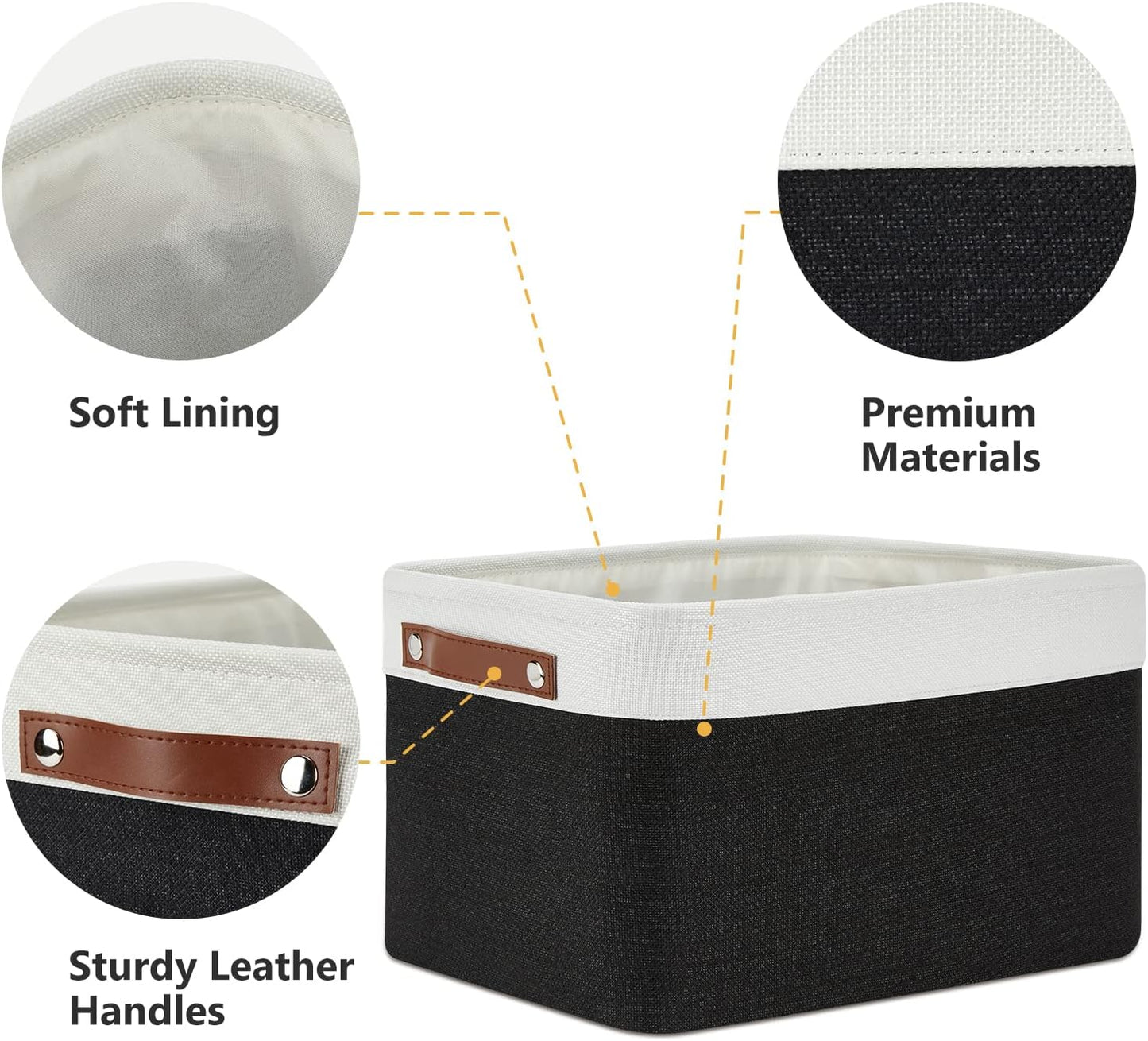 DULLEMELO Storage Baskets for Shelves, Fabric Collapsible Rectangular Storage Bins for Shelves, Closets, Nursery, Home, Office, Empty Gift Baskets (White&Teal)