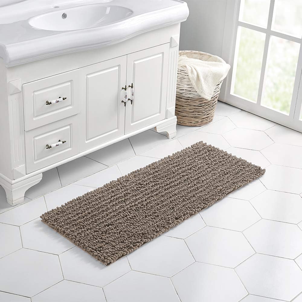 Walensee Bathroom Rug Non Slip Bath Mat (24x17 Inch Blush) Water Absorbent Super Soft Shaggy Chenille Machine Washable Dry Extra Thick Perfect Absorbant Best Small Plush Carpet for Shower Floor