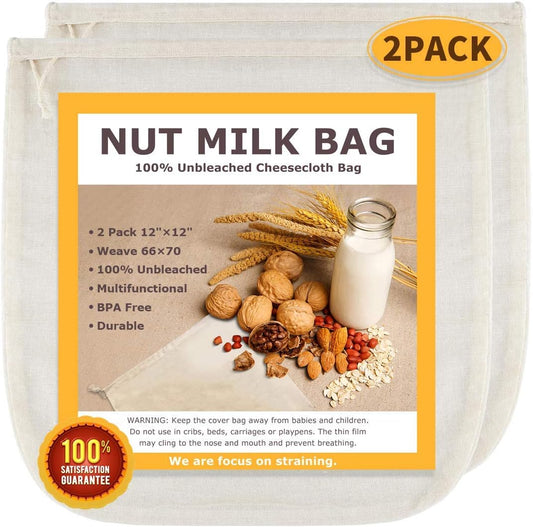 Purilite Select 100% Cotton Nut Milk & Cheesecloth Bags (2 Pack)