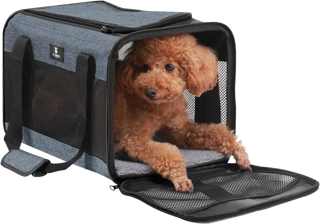 X-ZONE PET Cat Carrier Dog Carrier Pet Carrier for Small Medium Cats Dogs Puppies of 15 Lbs,Airline Approved Soft Sided Pet Travel Carrier,Dog Carriers for Small Dogs - Black Grey Purple Blue Brown