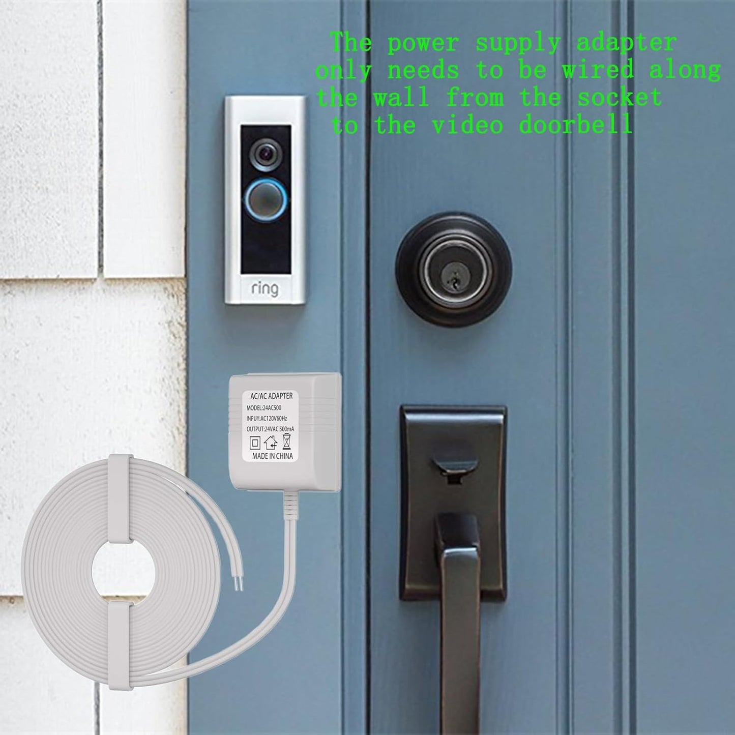 24V Doorbell Transformer 33FT Output Line for All Models of Ring Doorbells, Nest, Honeywell, Ecobee, Arlo, Wyze, Eufy (White),Reliable Power Supply for Smart Thermostats and Video Doorbells