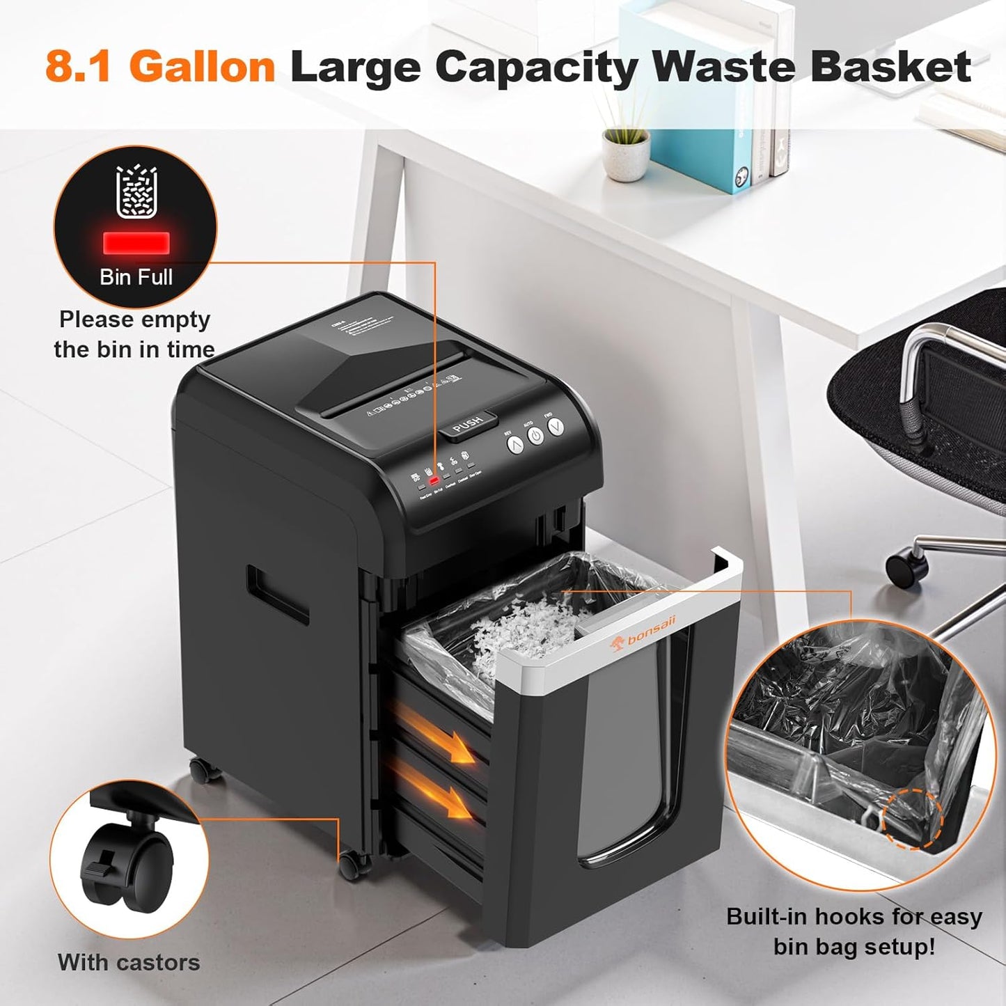 Bonsaii 200-Sheet Auto Feed Paper Shredder, 60 Minutes Nonstop Heavy Duty Shredders, 8.1 Gallon Large Bin Office Document Shredder, Micro-Cut/High Security P-4 Commercial Grade Shredder (C283-A)