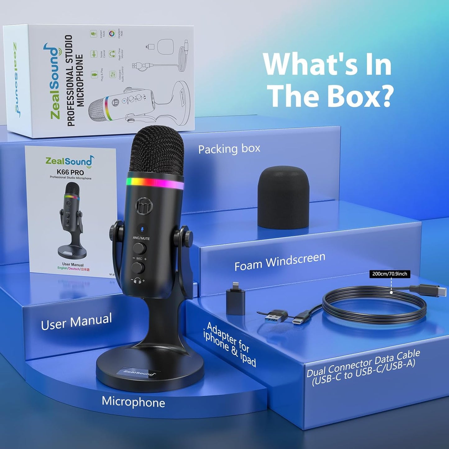 ZealSound USB Microphone,Condenser Phone Computer PC Mic kit,Plug&Play Gaming Microphones for PS 4&5.Mic Gain&Volume Control,Echo &Mute Button for Vocal,Record,Streaming,Discord YouTube Podcast on Mac