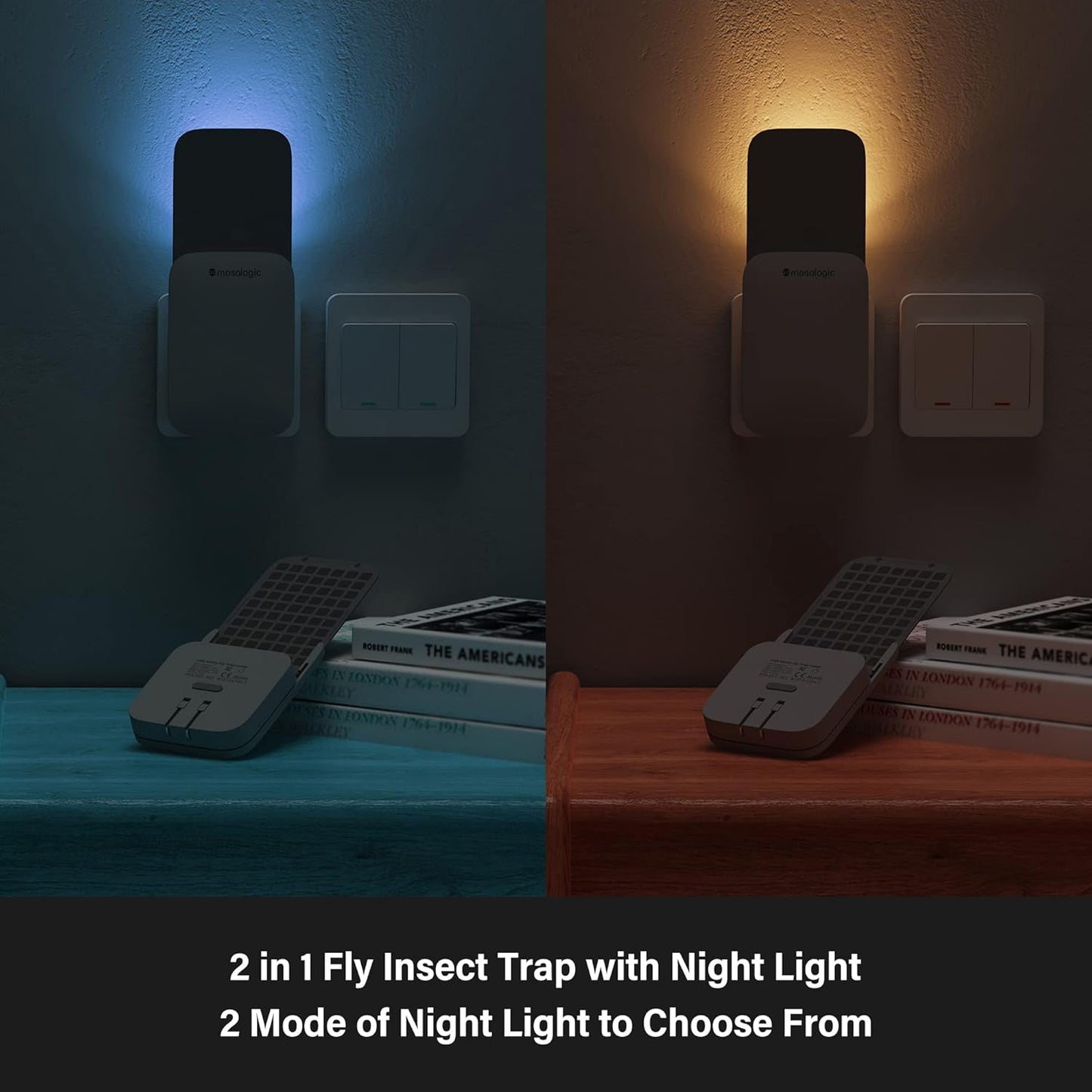 Mosalogic Fly Trap Plug in Mosquito Killer Gnat Moth Catcher Fly Tapper Indoor with Night Light for 400 Sq Ft of Protection White-1PACK