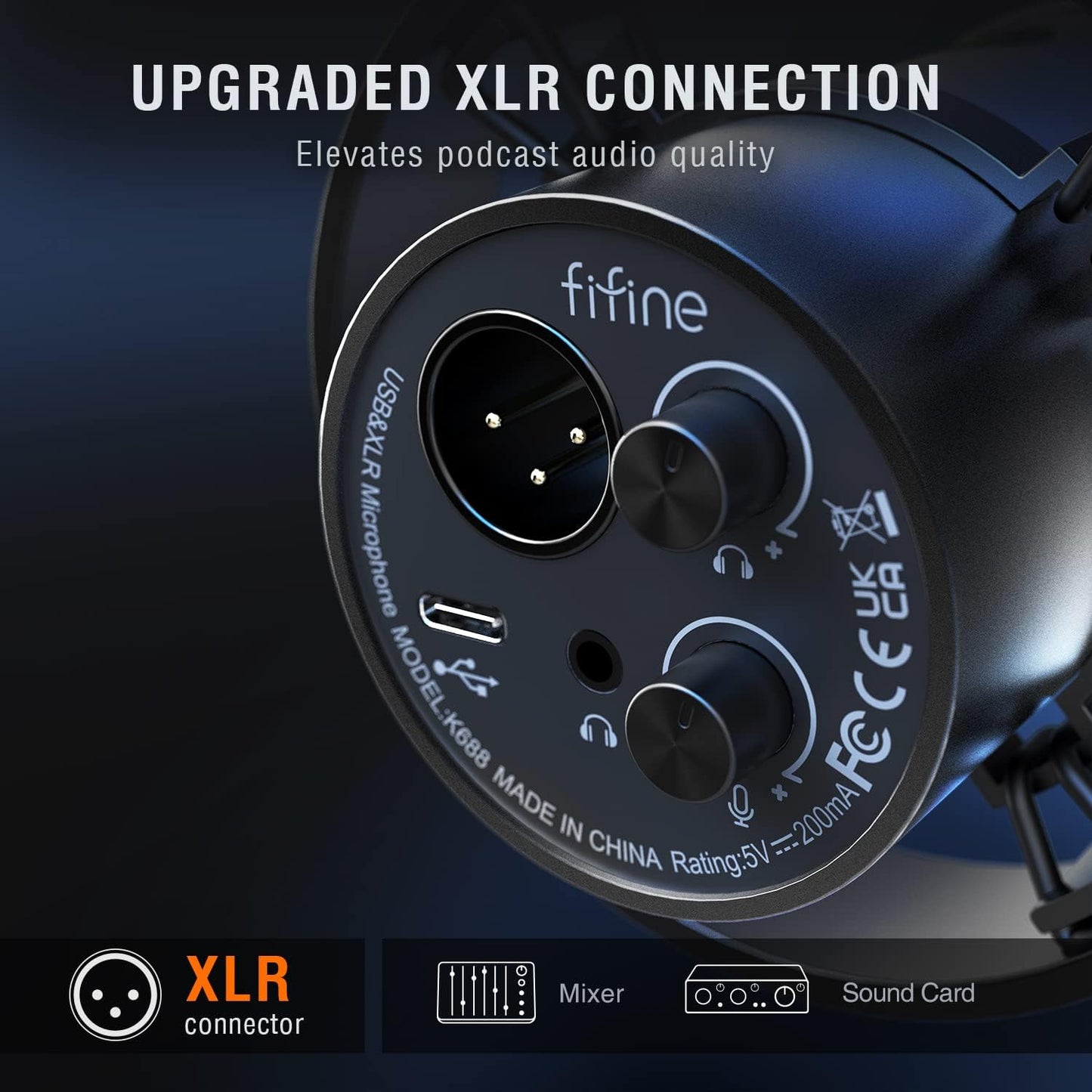 Fifine XLR/USB Podcast Microphone, PC Recording Dynamic Mic for Streaming, Studio, Vocal, Voice-Over, Instruments, Metal Cardioid Mic with Tap-to-Mute, Monitoring Headphone Jack, Gain Knob-K688