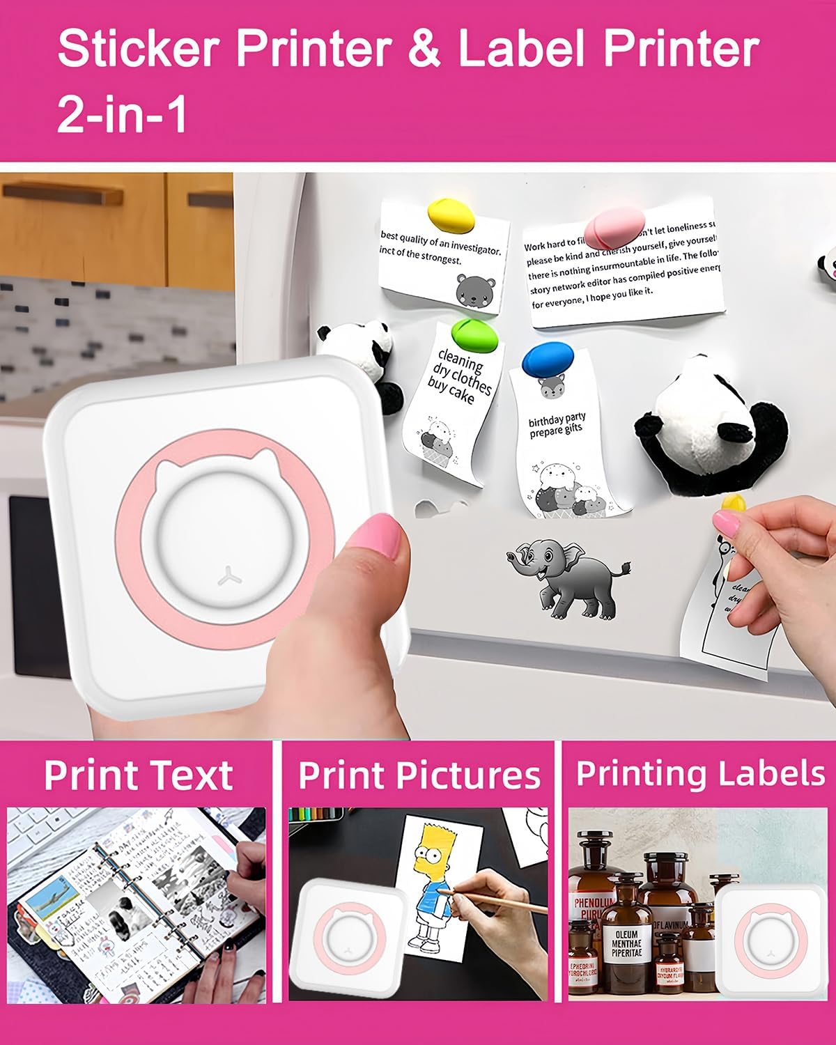 Label Maker - Mini Portable Sticker Printer with 13 Rolls Self-Adhesive Thermal Papers, Labeller Machine for Home Office Study Business Texts Journal, Blue