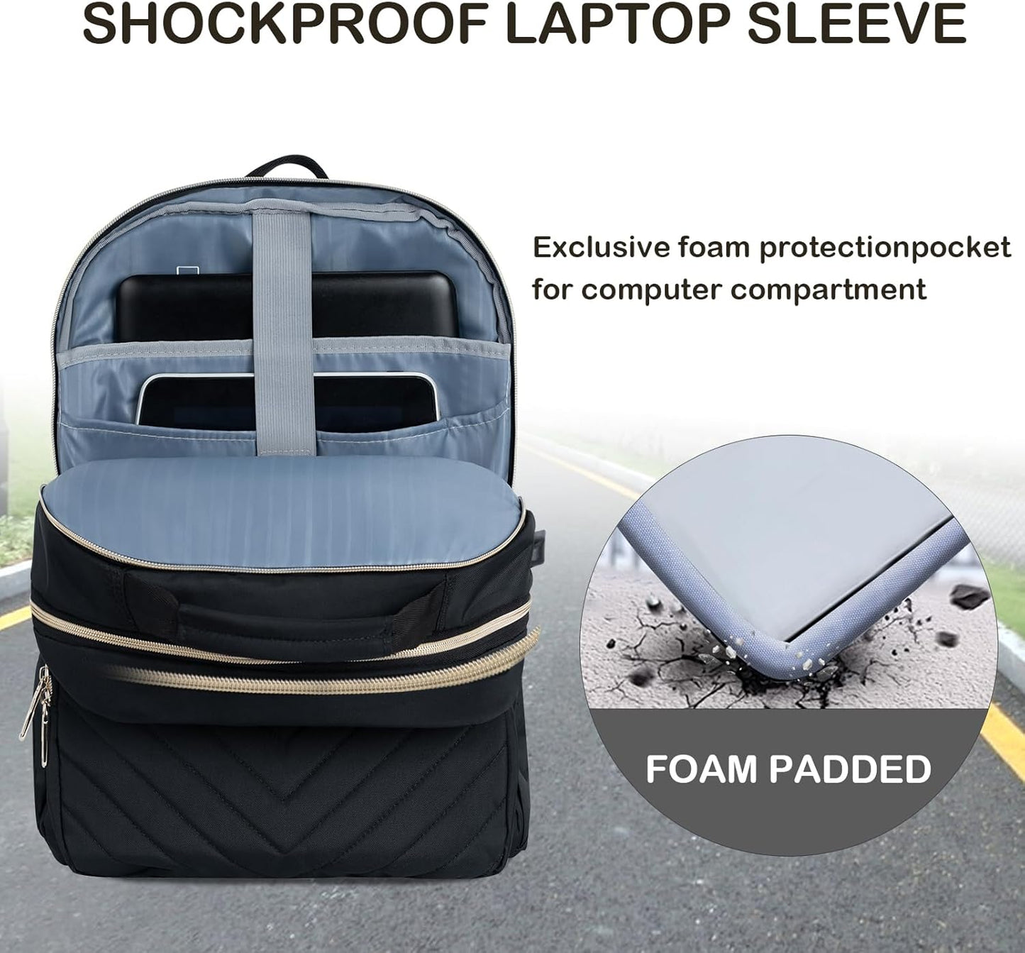 VANKEAN Laptop Backpack for Women Men Work Laptop Bag Fashion with USB Port, Daypacks for College, Business (Black, 15.6 Inch)
