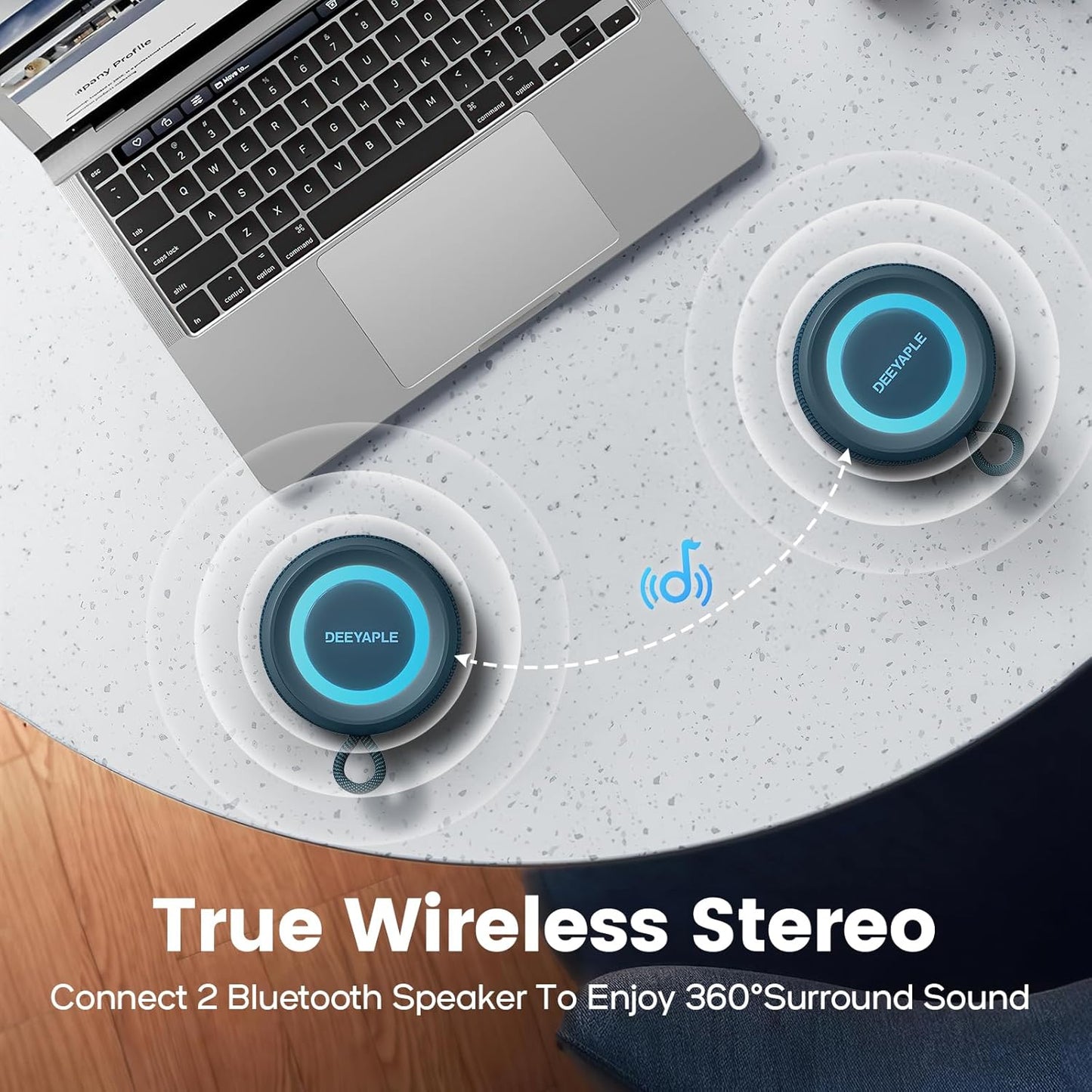 Deeyaple Portable Bluetooth Speaker, IP67 Waterproof Mini Bluetooth Speaker Wireless V5.3 with Stereo Sound,All Day,TWS Pairing,LED Light,Gift for him/her (Black)