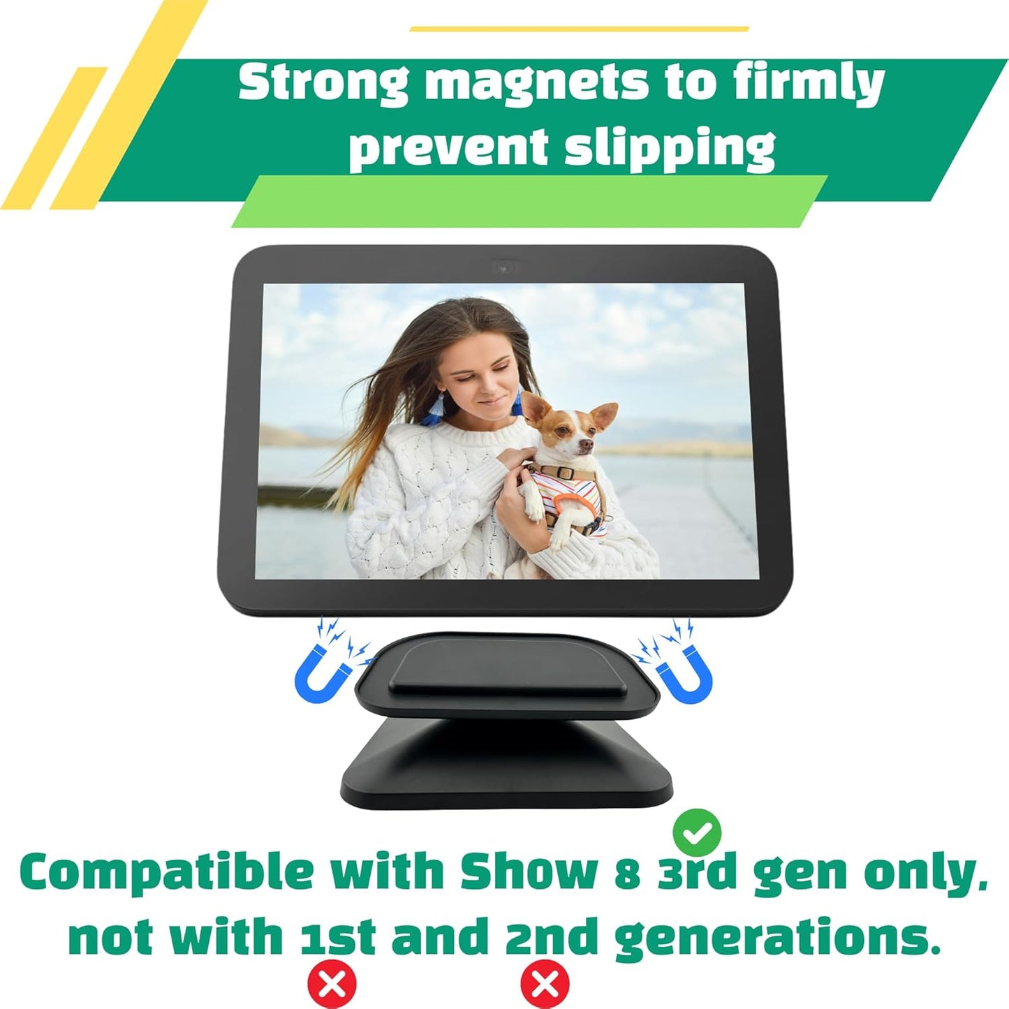 Sintron Adjustable Magnetic Stand Mount for Echo Show 5 (3rd Gen) & iPhone Models, Smart Display Stand Holder for Show 5 3rd Gen with 360 Degree Rotation, Swivel Tilt Function, Anti-Slip Base (Black)