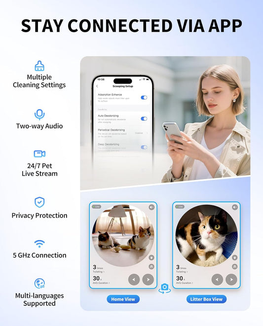 PETKIT Purobot Ultra 2025 New Accurate cat Facial Recognition & Poop Monitor Automatic Self-Cleaning Cat Litter Box with Touch-Free Waste Packing, 5G WiFi App Control, Integration Safety, Odor Free - PuriLite