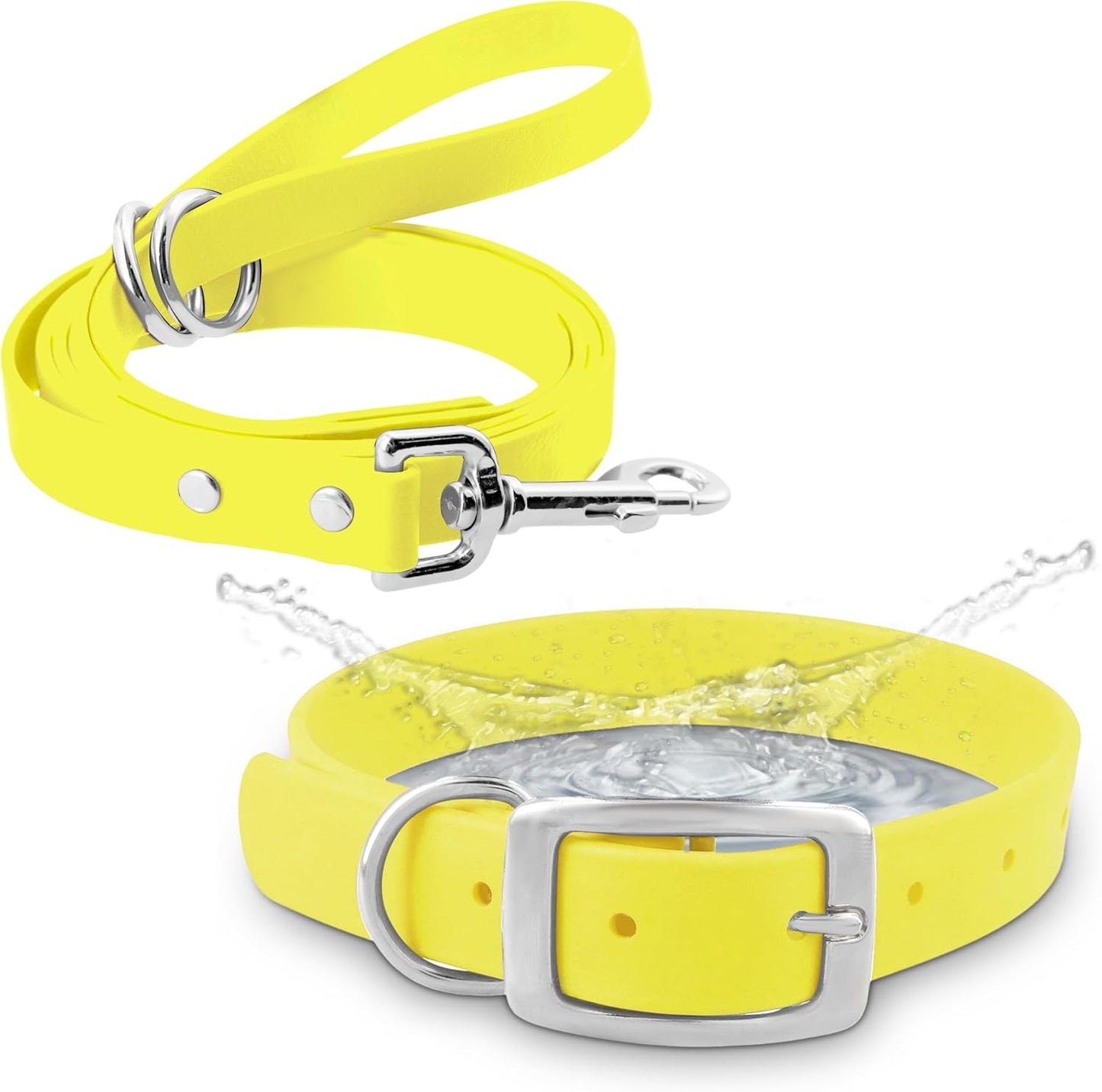 Regal Dog Products Medium Yellow Waterproof Dog Collar with Heavy Duty Double Buckle & D Ring | Vinyl Coated, Custom Fit, Adjustable Biothane Dog Collar | Chew Resistant Waterproof Collar for Dogs