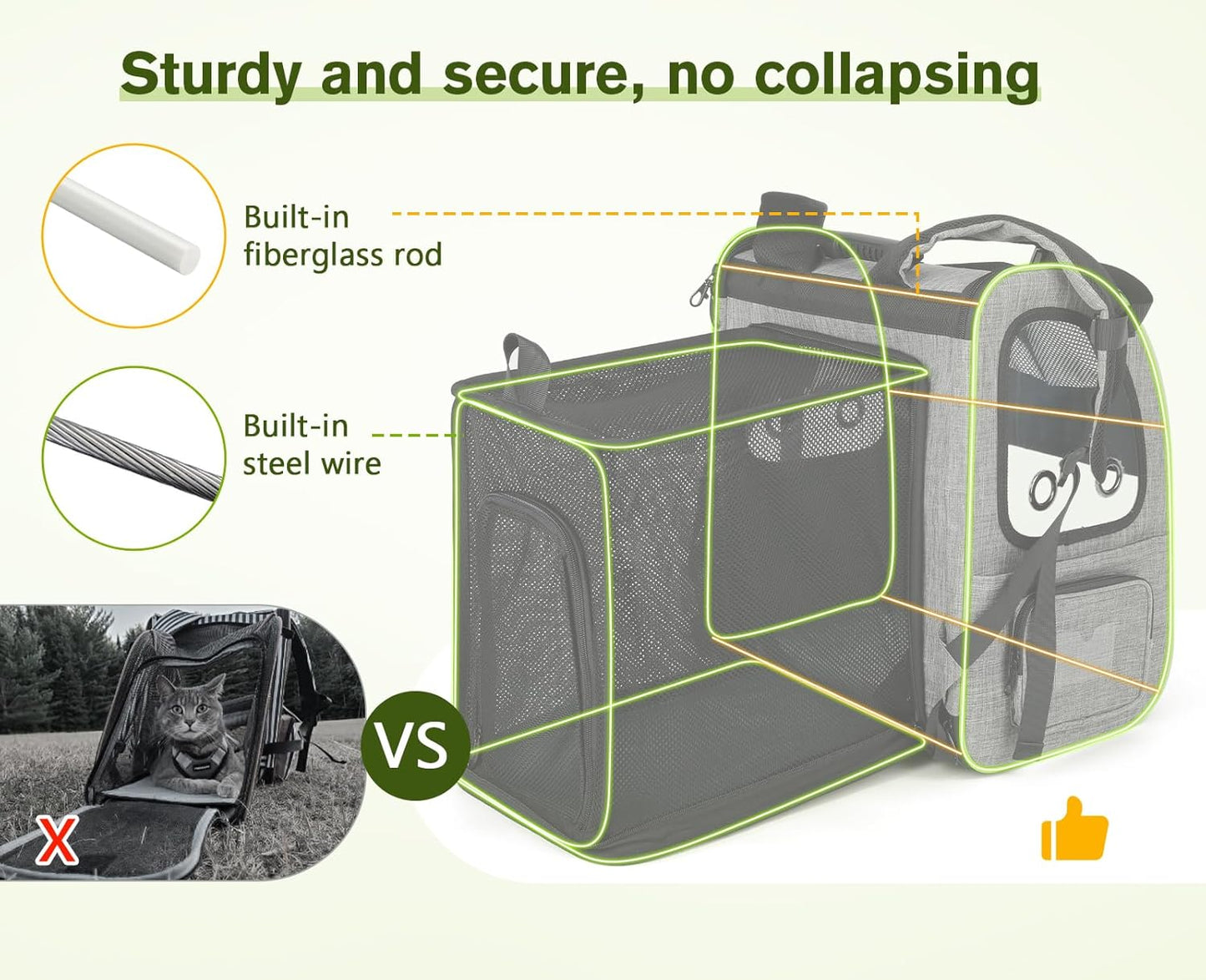 Pecute Pet Carrier Backpack, Dog Carrier Backpack Expandable with Breathable Mesh for Pets <6kg, Pet Backpack Carrier for Hiking Travel Camping Outdoor