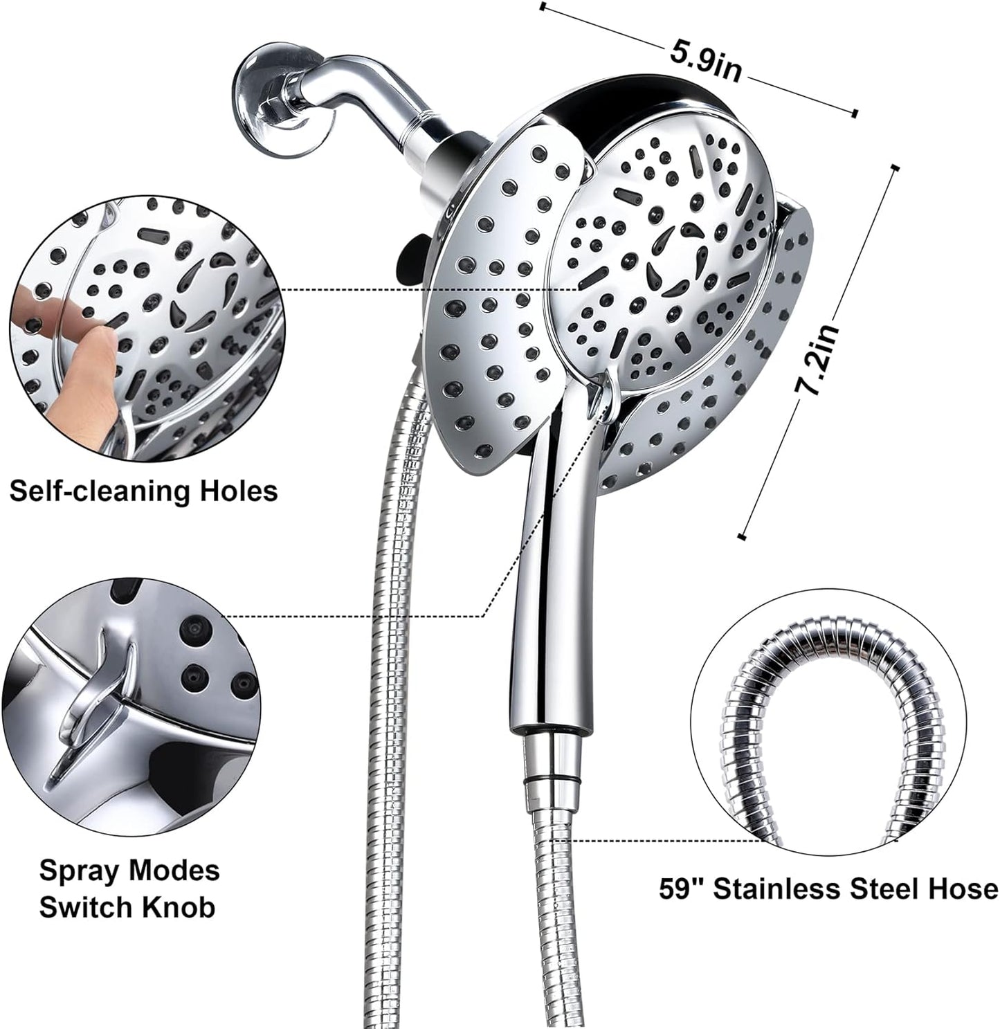 GRICH Shower Heads with Hand Held Spray: 9 Modes High Pressure Shower Head & Rain Shower Head, 2 in 1 Anti-Leak Shower Head with Hose, Height/Angle Adjustable, cUPC Certification Approved