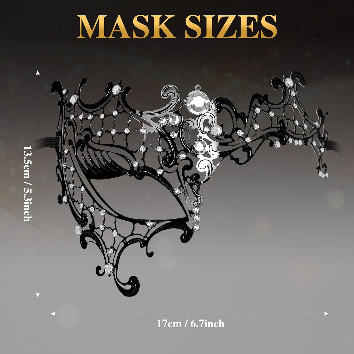 GYGYL Masquerade Mask for Women, Elegant Metal Mask with Sparkling Rhinestones, Adjustable Comfort Fit for Costume Parties, Halloween, Mardi Gras, Venetian Balls
