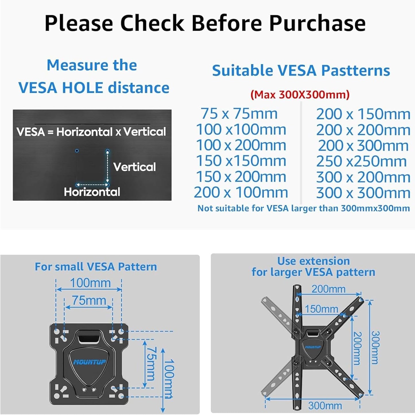 MOUNTUP Full Motion TV Wall Mount for Most 26-50 Inch TVs, Max VESA 300x300mm Wall Mount TV Bracket with Swivel Tilting Extension Level Adjustment for LED LCD Flat Curved TVs Up to 53 LBS MU0018