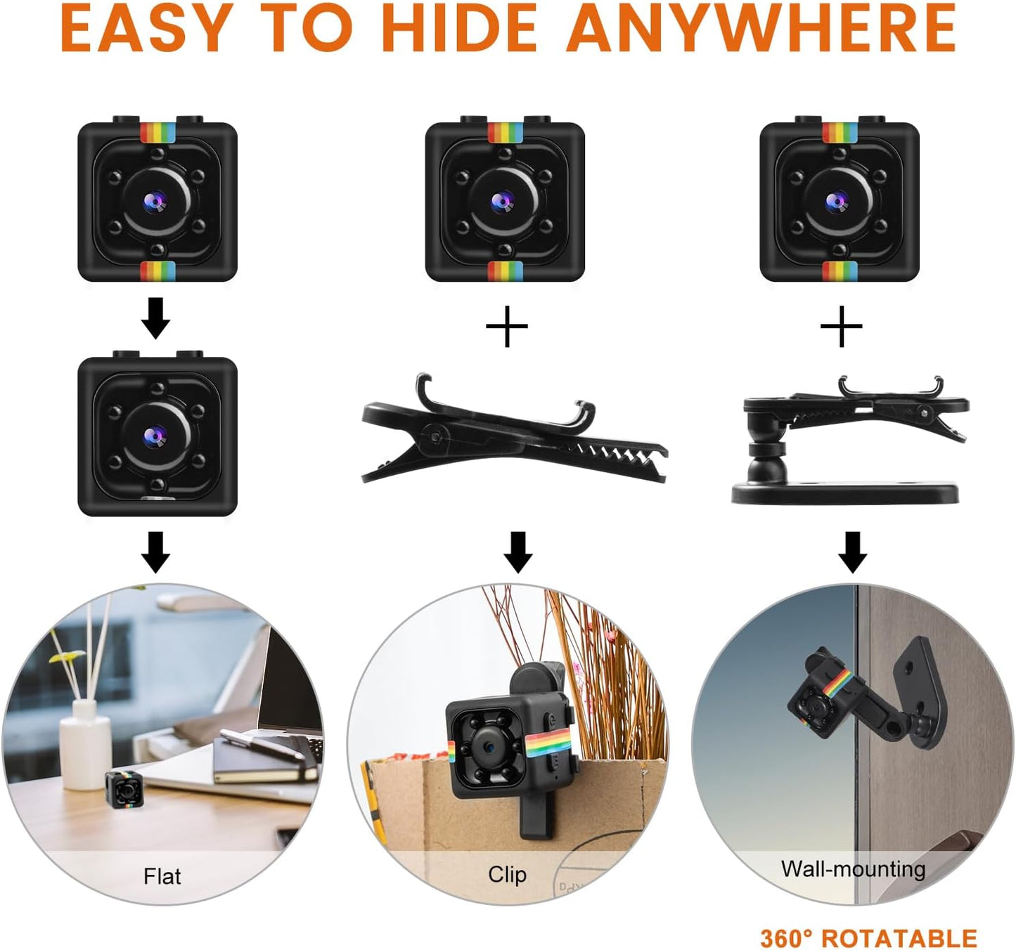 Spy Camera No WiFi, Bextgoo Hidden Camera with 32GB Memory Card, Mini Camera, 12MP Photo Shoot, 1080P Video, Night Vision, Motion Detection, 360°Rotation Bracket