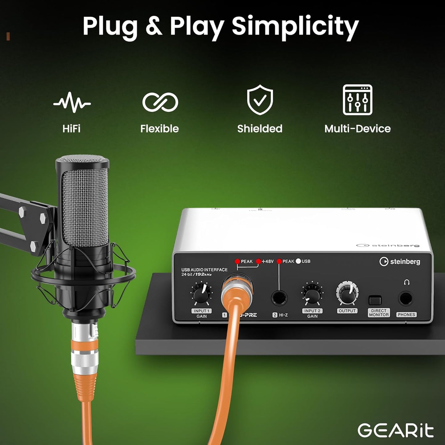 GEARit XLR Male to Female Microphone Cable (10 Feet, 6-Pack) 3-Pin Balanced Shielded Mixer, Recording Studio, Podcast - Black