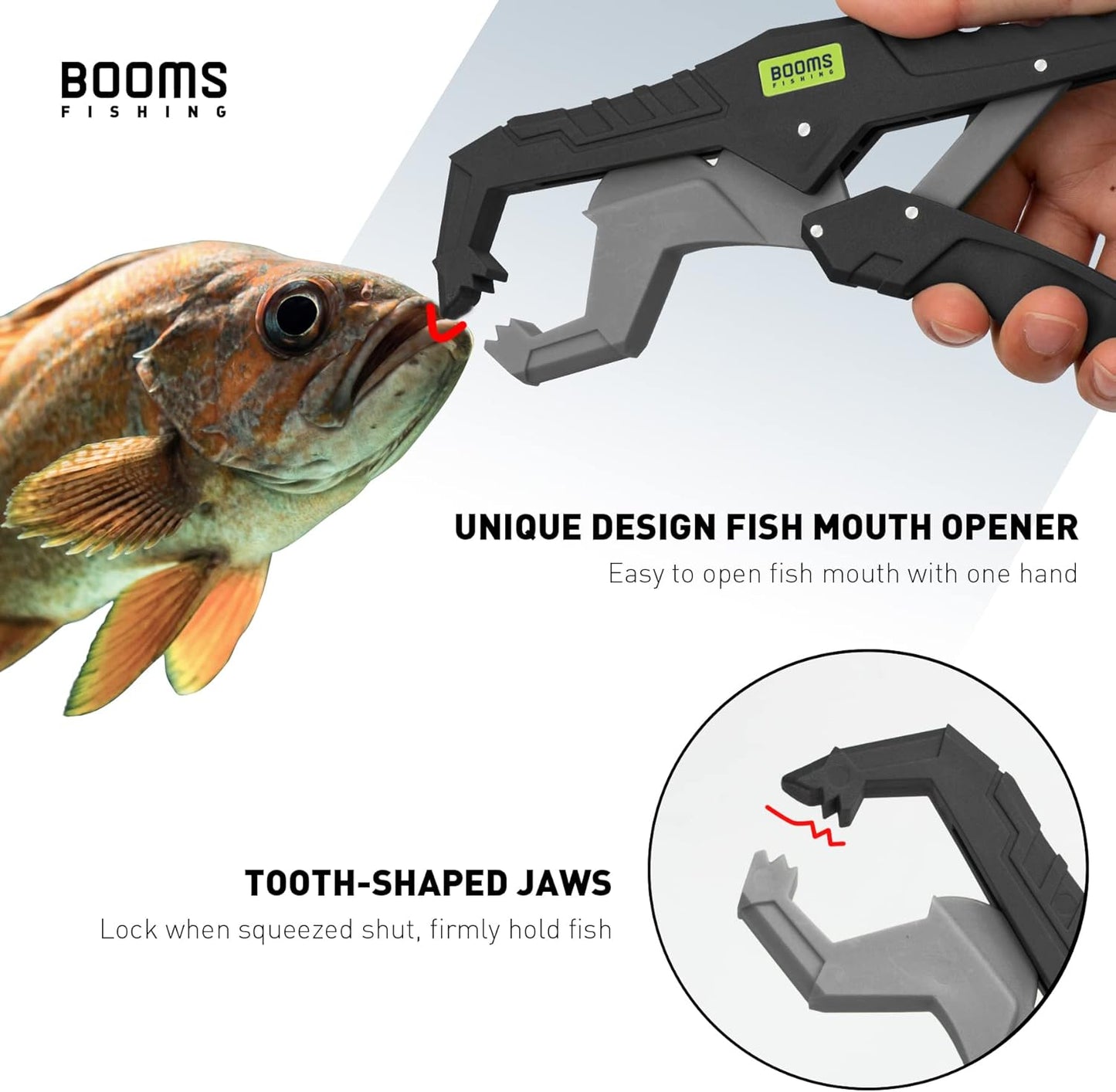 Booms Fishing G05 Fish Lip Gripper Saltwater, 9.4" Plastic Catfish Grippers Pliers, Fish Grabber Tool with Lanyard, Fish Grips for Kayak Fishing Accessories, Great Fish Holder for Caught Fish