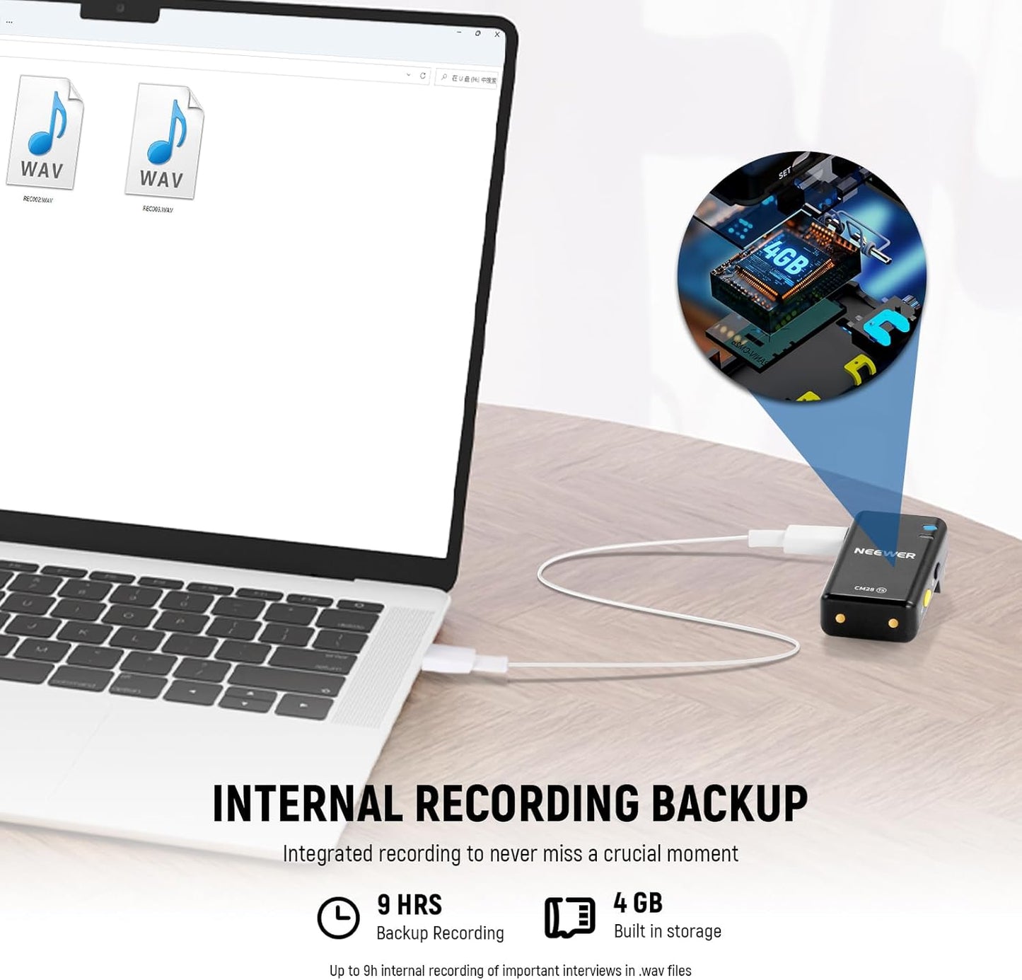 NEEWER CM28 Wireless Lavalier Microphone System with Charging Case, 1 Click Noise Canceling, 4GB Storage for 9Hrs of 48KHz 16 Bit Uncompressed Audio Lapel Mic Compatible with iPhone/Android/PC/Camera