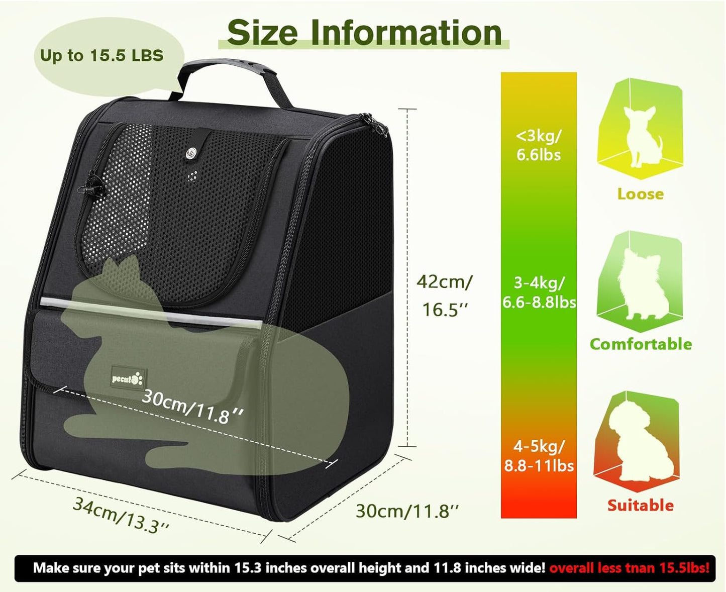 Pecute Expandable Cat Backpack Carrier, Small Dog Backpack Carrier, Pet Backpack Carriers for Cats Dogs Puppy Kitten, Cat Carriers Bag Carrying for Travel Hiking Bike Riding Walking Outdoor,Grey