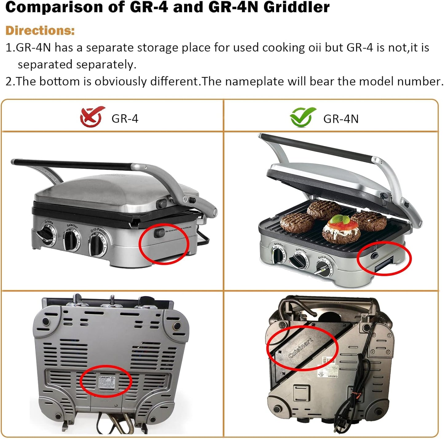 Griddler Plates Replacement for Cuisinart Griddler GR-4NP1 5-in-1,as Cuisinart Griddler Plates Replacement Cusinart Grilled Plate Cuisinart Griddle Accessories,BPA Free, 2Pcs