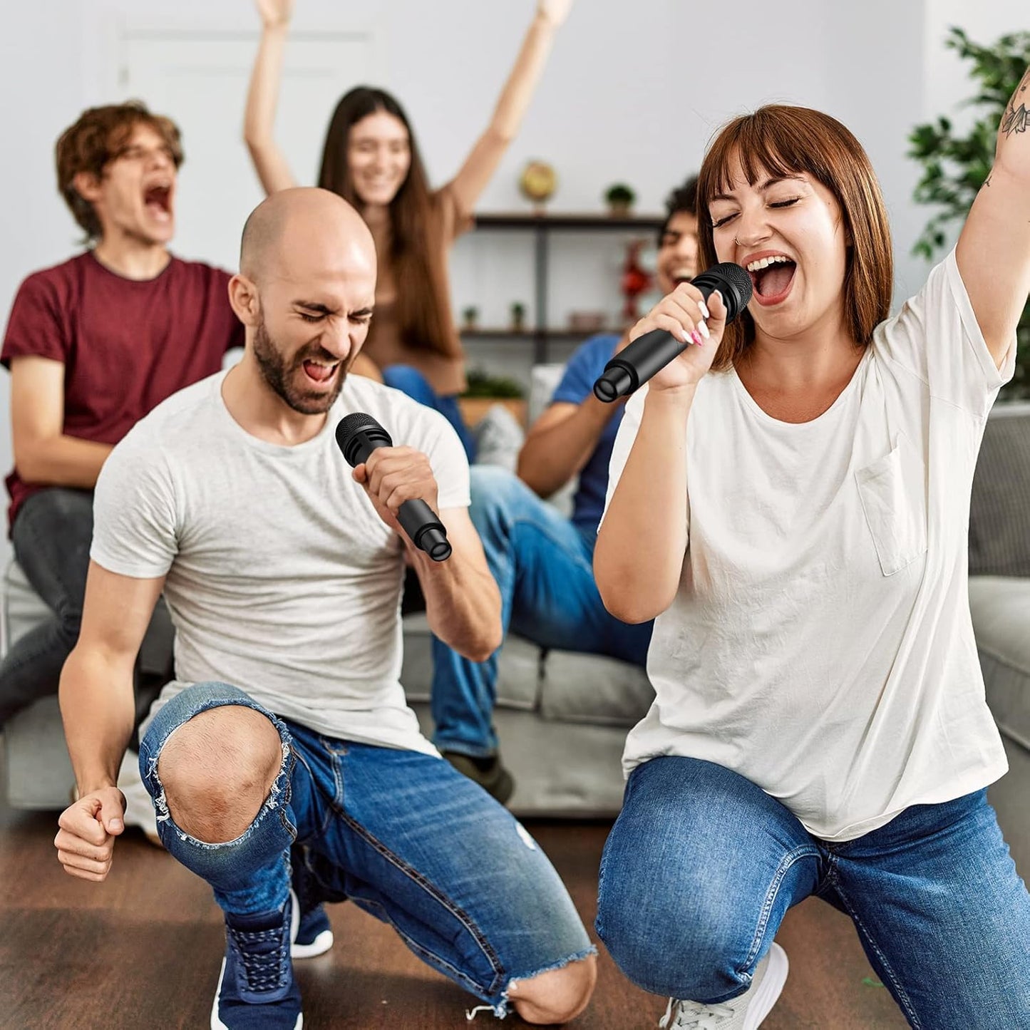 TONOR Wireless Microphones, UHF Dual Karaoke Microphone System, Microfonos Inalambricos with Rechargeable Receiver, Cordless Dynamic Mic for Singing, Wedding, DJ, Party, Speech TW320 Grey