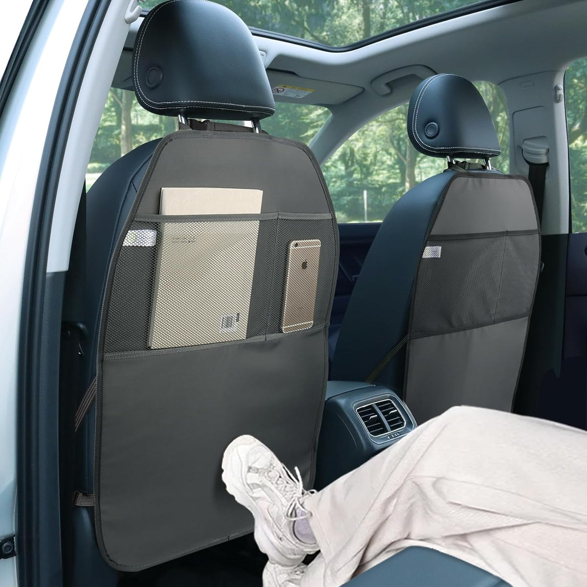 Viaviat Car Seat Protector Kick Mat 2-Pack – Durable, Water-Resistant Back Seat Covers with Mesh Pockets, Universal Fit, Scratch & Dirt Protection for Kids, Pets, and Cars (Black) - PuriLite