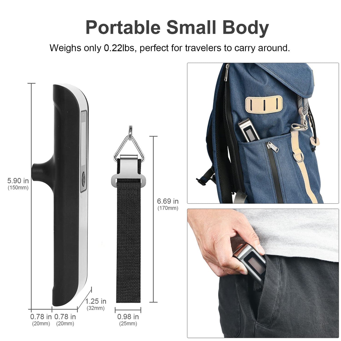 travel inspira Luggage Scale, Portable Digital Hanging Baggage Scale for Travel, Suitcase Weight Scale with Rubber Paint, 110 Pounds, Battery Included - Blue