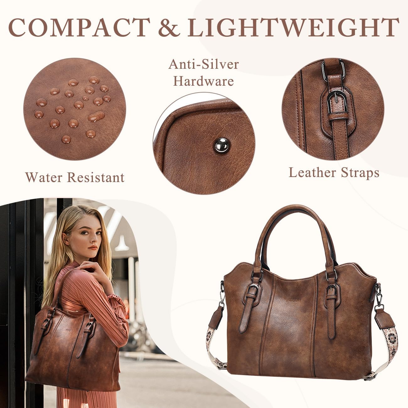 Hobo Bags for Women,VASCHY Vegan Leather Handbag Purse Top Handle Satchel Boho Shoulder Bag with Crossbody Guitar Strap