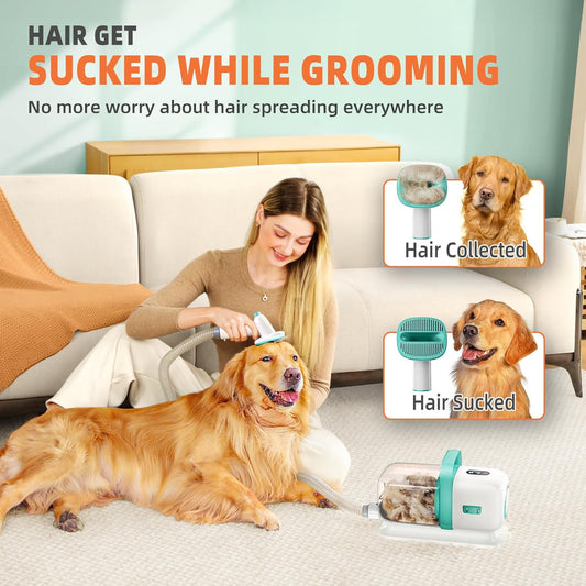 Dog Grooming Vacuum, Dog Vacuum for Shedding Grooming, Low Noise Quiet Dogs Pet Fur Hair Remover Kit, 15kpa Cat Groomer Shedding Brush Attachment Home Cleaning Supplies Set - PuriLite