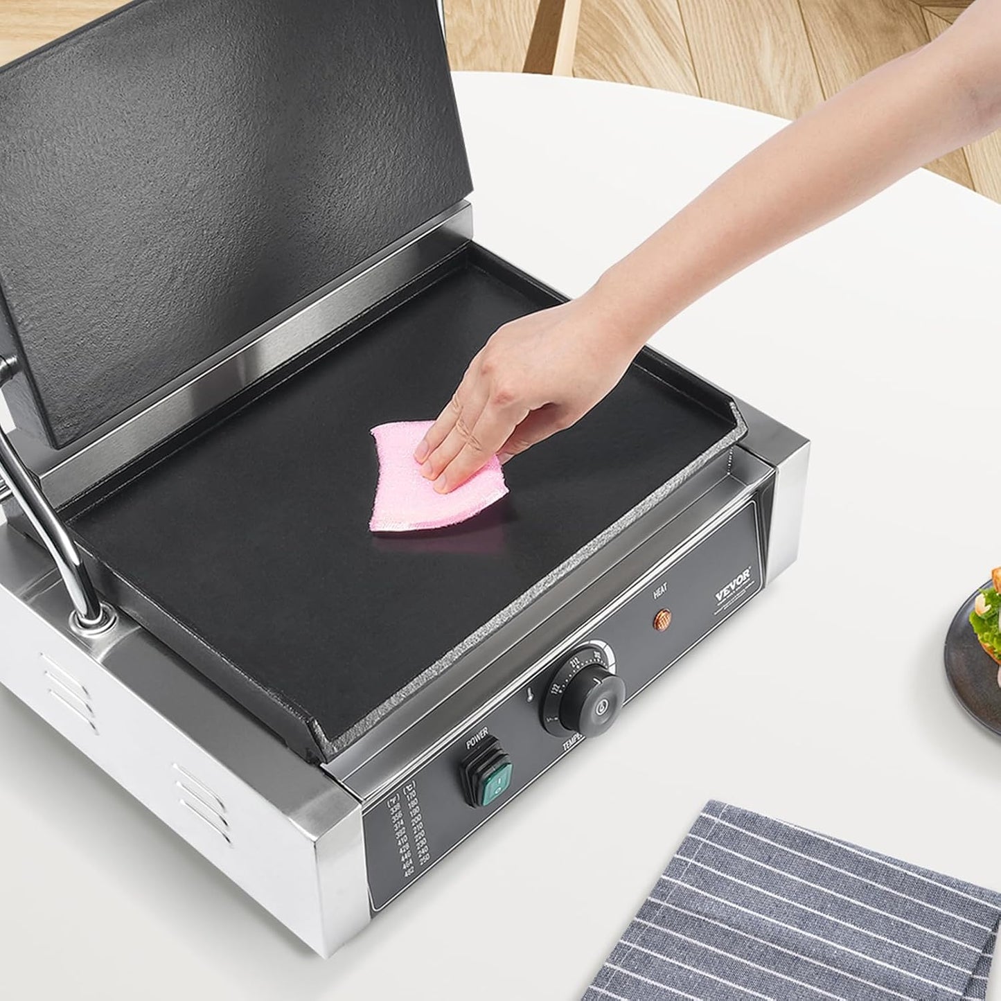 VEVOR 7 IN 1 Electric Contact Grill,1800W Indoor Panini Press Griddle,Stainless Steel Teppanyaki Grill with Nonstick&Removable Iron Plate, 0-446℉ Adjustable Temp Control,LCD Display,110V