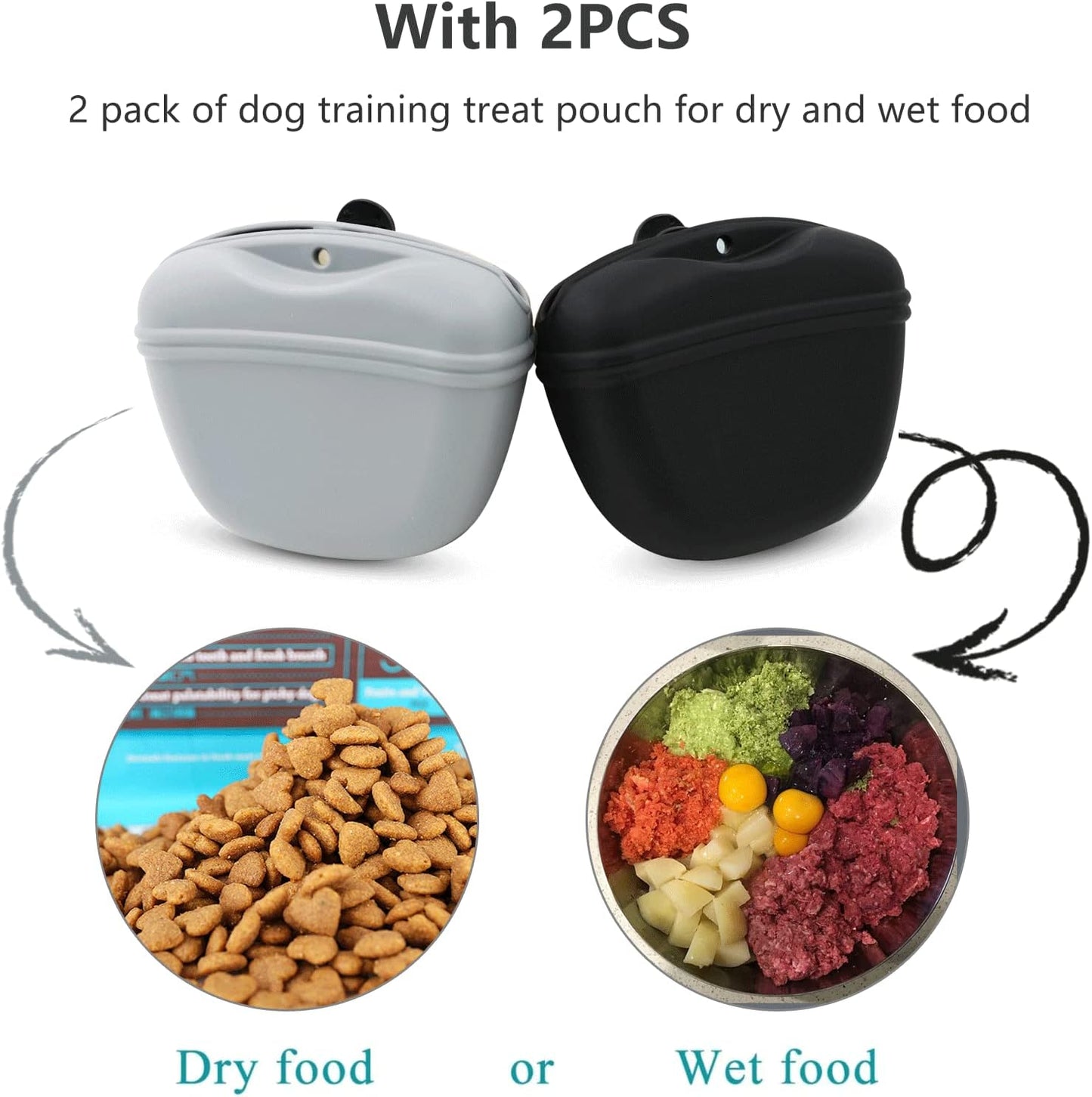 Silicone Dog Treat Pouch 2pcs, MGKSHADOW Treat Pouch Dog Training with Clip and Magnetic Closure, Dog Treat Bag for Dog Walks(Yellow & Blue)