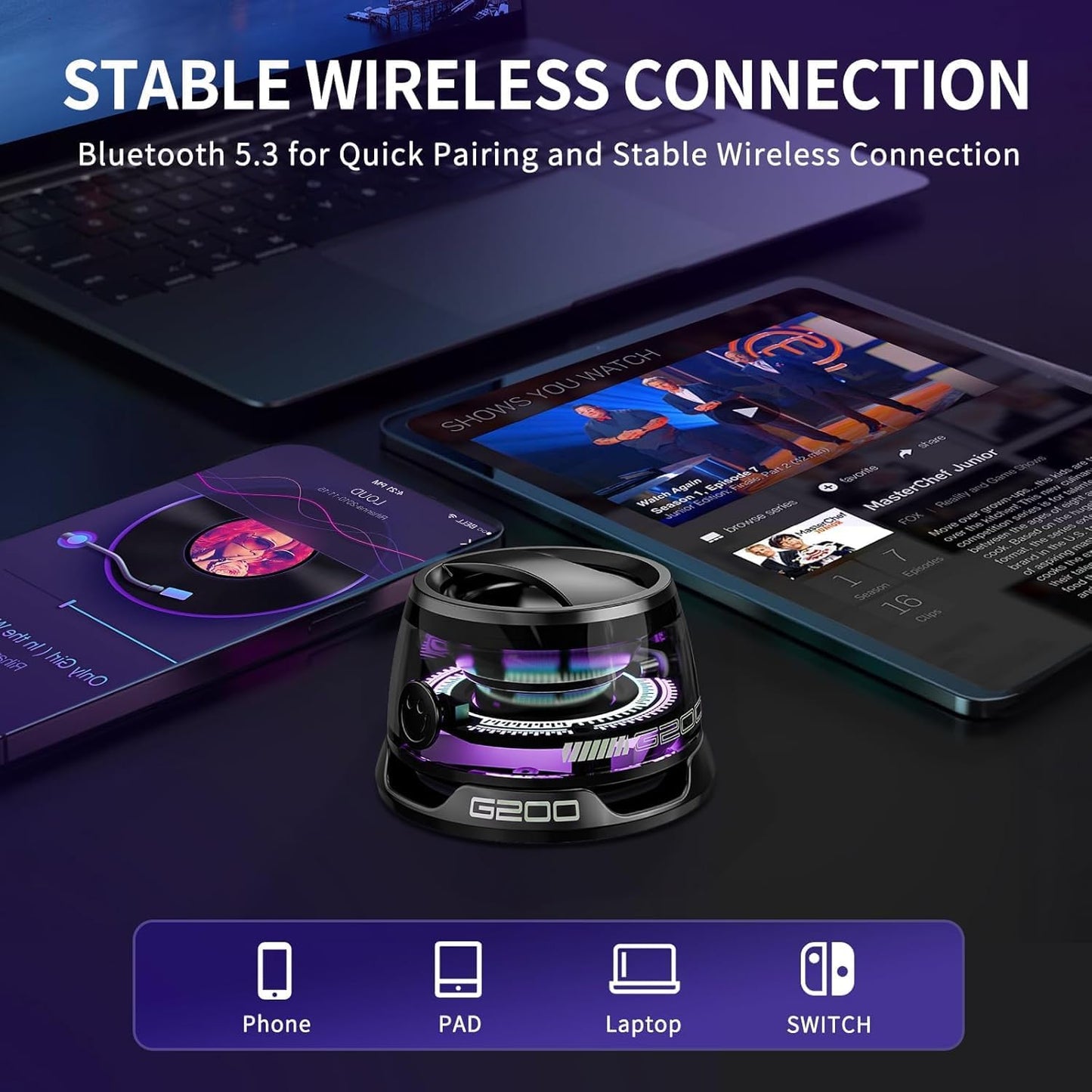2 Pack G200 Magnetic Bluetooth Speakers with RGB Lights, Wireless Portable Dual Speakers for Stereo Sound, Bluetooth 5.3, Magnetic Mount & Phone Stand, Waterproof, for Outdoor Camping, Home, Gifts