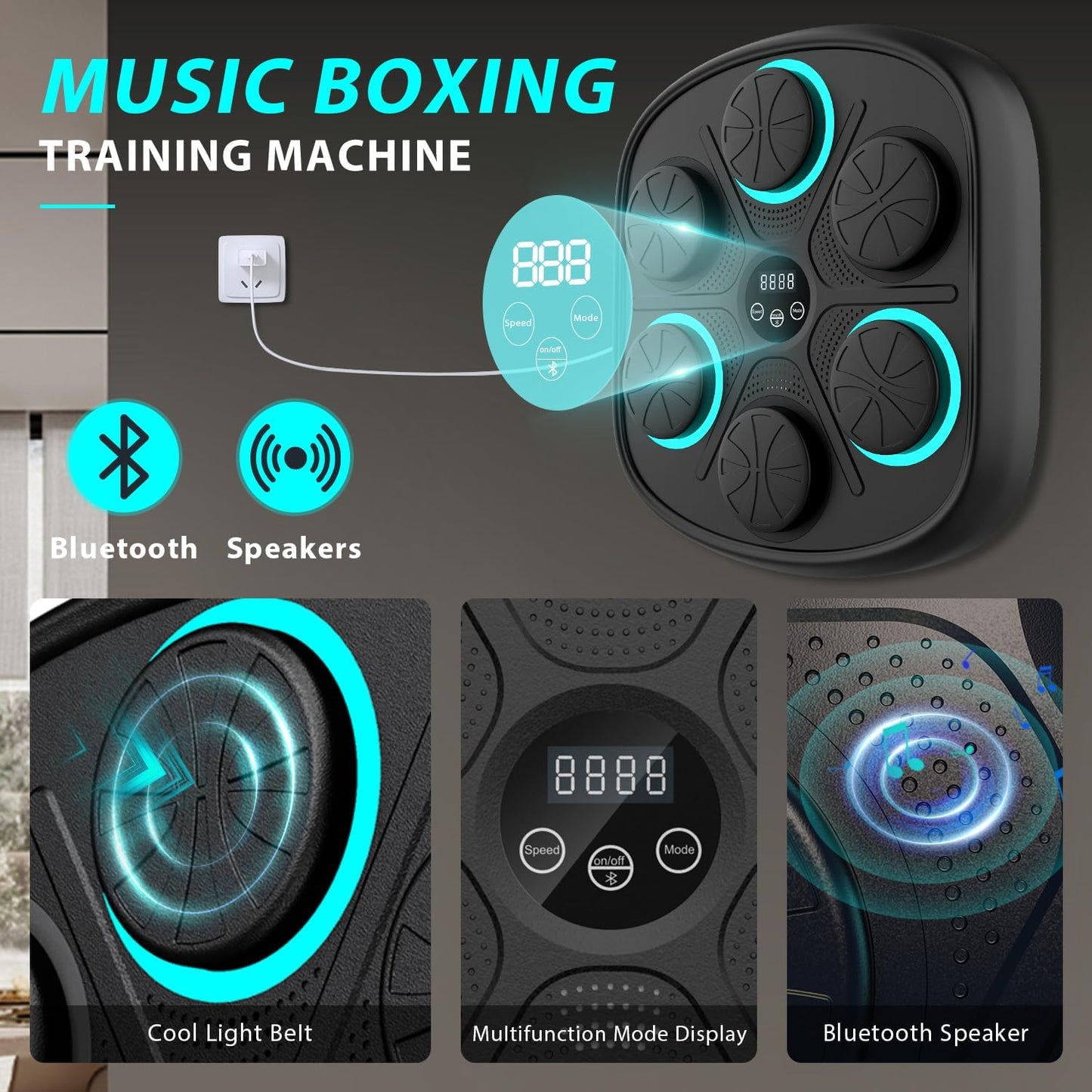2025 New Smart Music Boxing Machine with Premium Boxing Gloves, Bluetooth Training Machine with LED Electronic Wall Mounted, Home Workout Boxing Target Machine for Adults and Kids