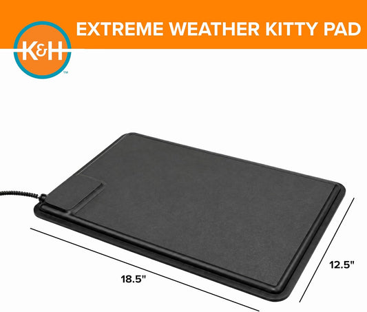 K&H Pet Products Heated Extreme Weather Outdoor Kitty Pad, Waterproof Heated Cat Mat, Pet Warmer for Outside Feral Cat Houses, Indoor Outdoor Warming Pet Mat - Small 12.5x18.5in Black 40W