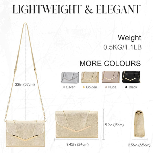 Vaschy Clutch Purse for Women,Fashion Envelope Evening Small Formal Handbag Fold-over Crossbody Shoulder Bag Wedding,Party - PuriLite