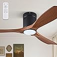 Chriari Ceiling Fans with Lights, 3 Wood Fan Blades, 52" Black Classical Style Fan with Remote Control, Noiseless Reversible DC Motor for Bedroom/Living Room/Study/Porch