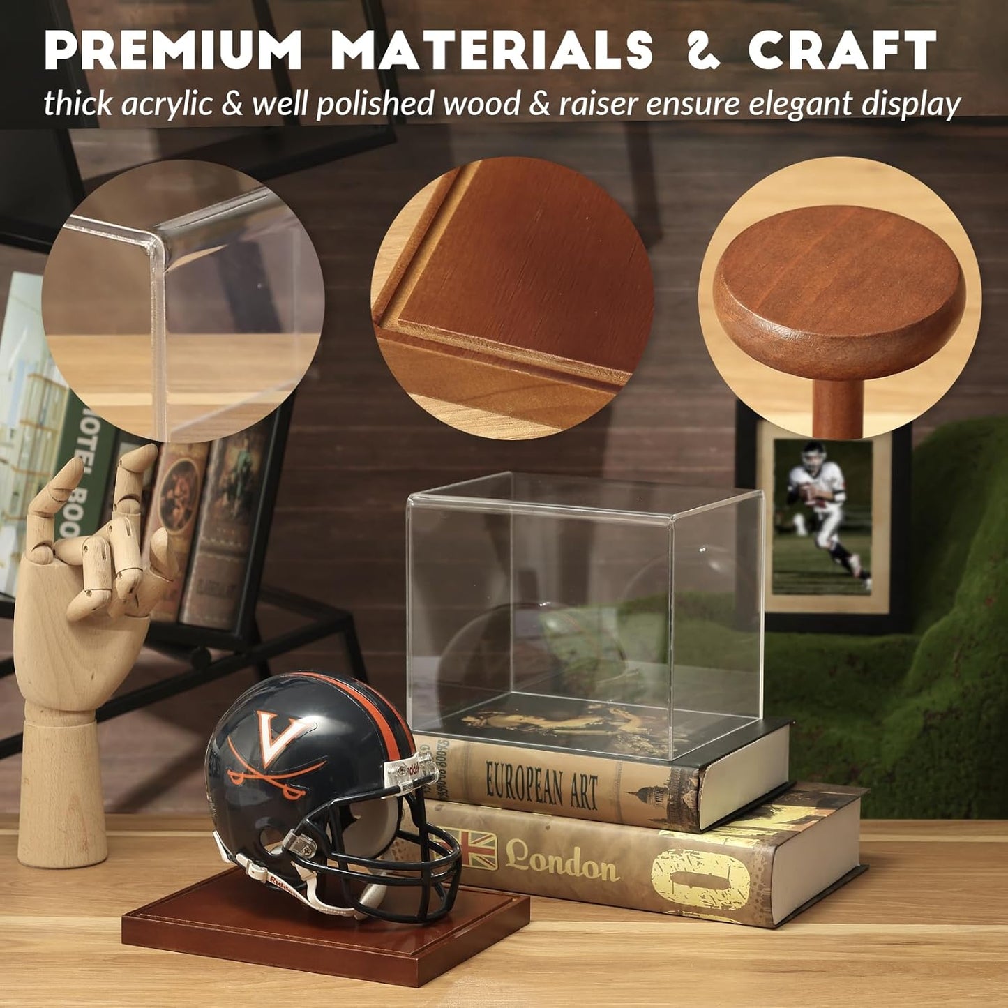 JupDec Baseball Display Case, Clear Cube Baseball Holder with Wooden Base, Autograph Baseball Stand Box for Single Ball, Acacia Wood, Brown, 1 Pack