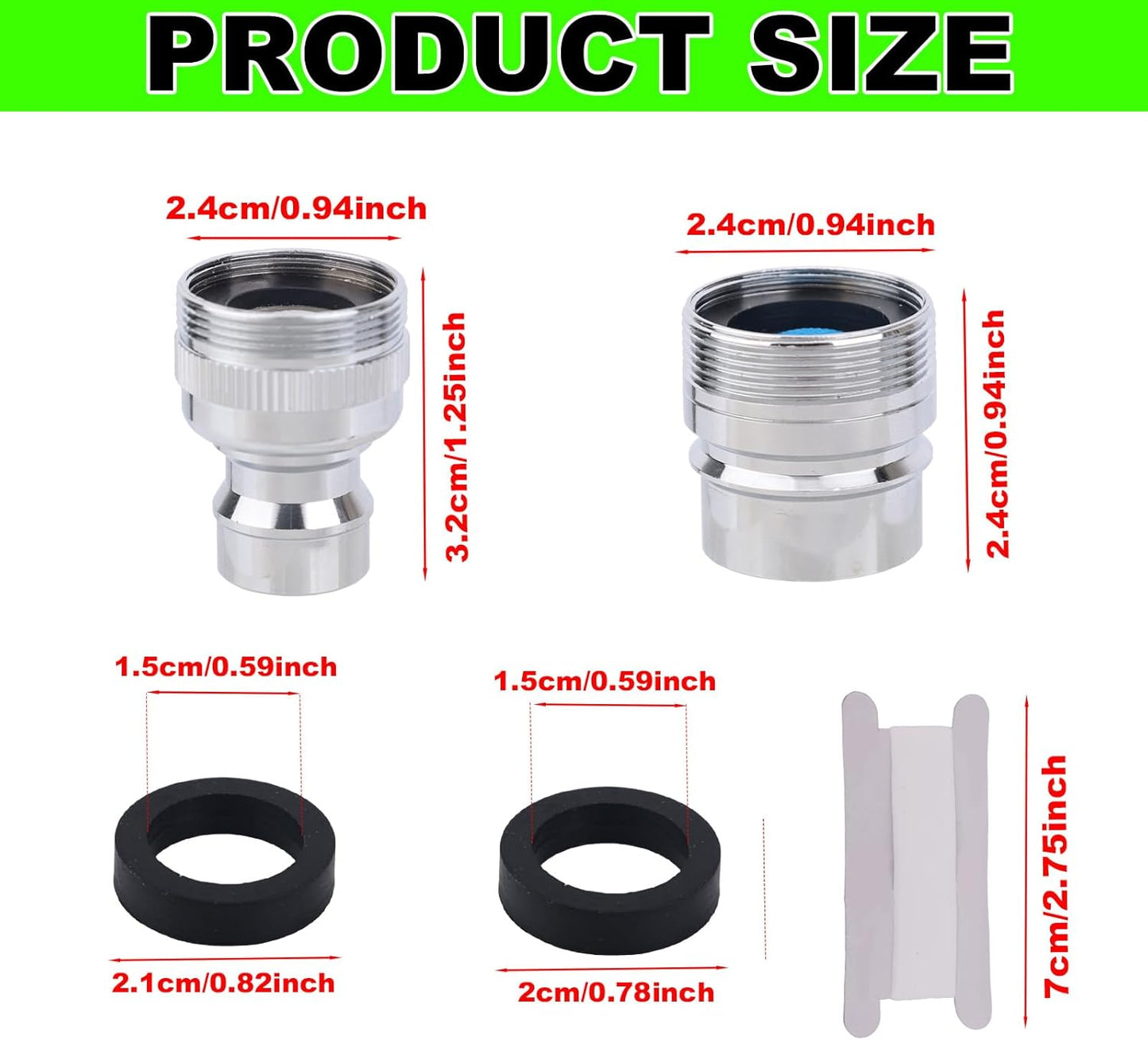 lasuroa 2pcs Portable Dishwasher Sink Faucet Adapter with Aerator, Chrome Adapter Kitchen Hose Attachment Connection for 15/16-27 Male or 55/64-27 Famale