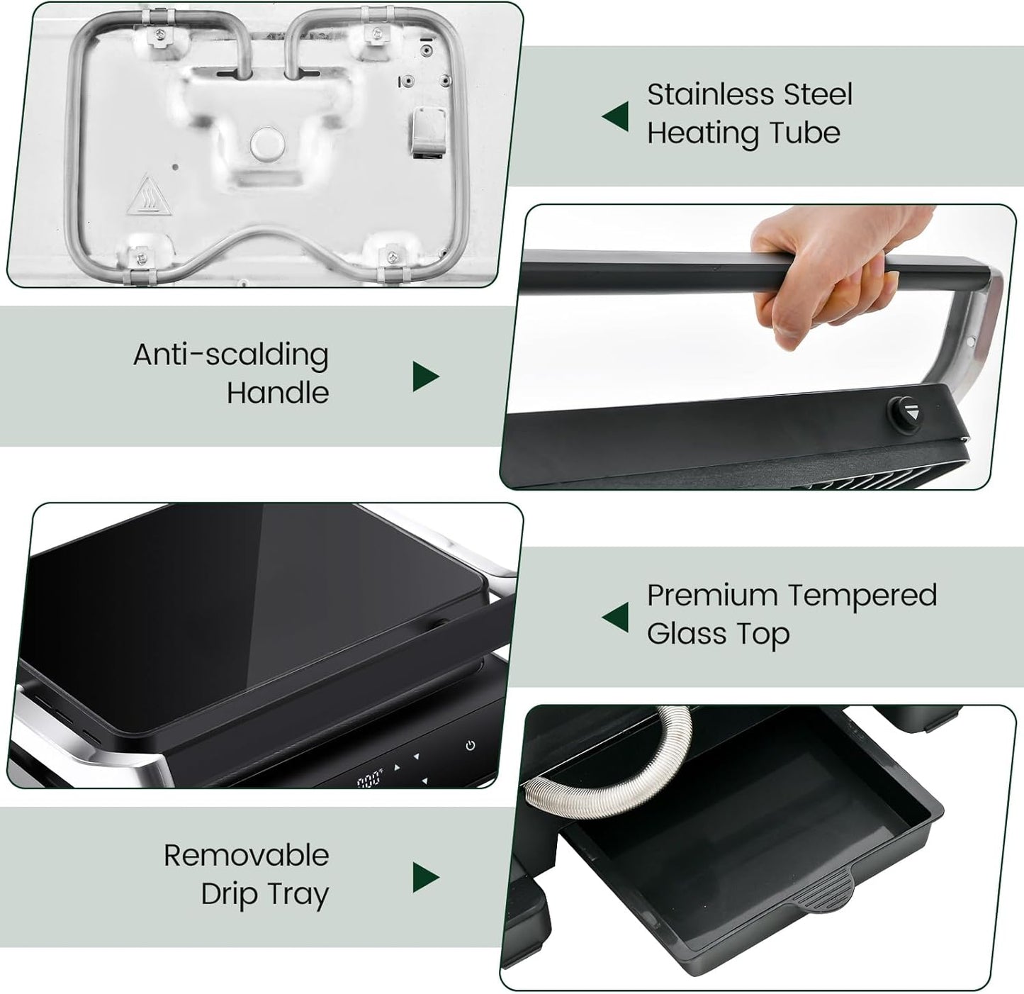 KOTEK 3-In-1 Sandwich Maker, 1200W Indoor Grill w/Floating Hinged Lid, Removable Drip Tray & Non-Stick Coated Plates, Open 180°, 4 Slice Panini Press Grill, 5 Auto Modes, Temperature Control & Timer - PuriLite