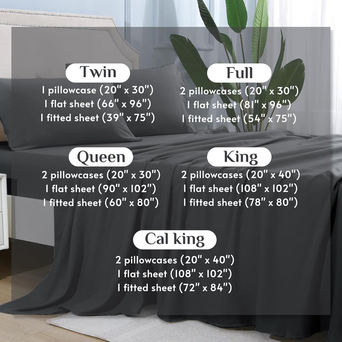 JOLLYVOGUE Queen Size Bed Sheet Set - 4 Piece Bed Sheets Set with Deep Pocket - Soft Breathable & Cooling - Resists Shrinkage & Fading Draps Queen - Easy Care (Dark Grey)