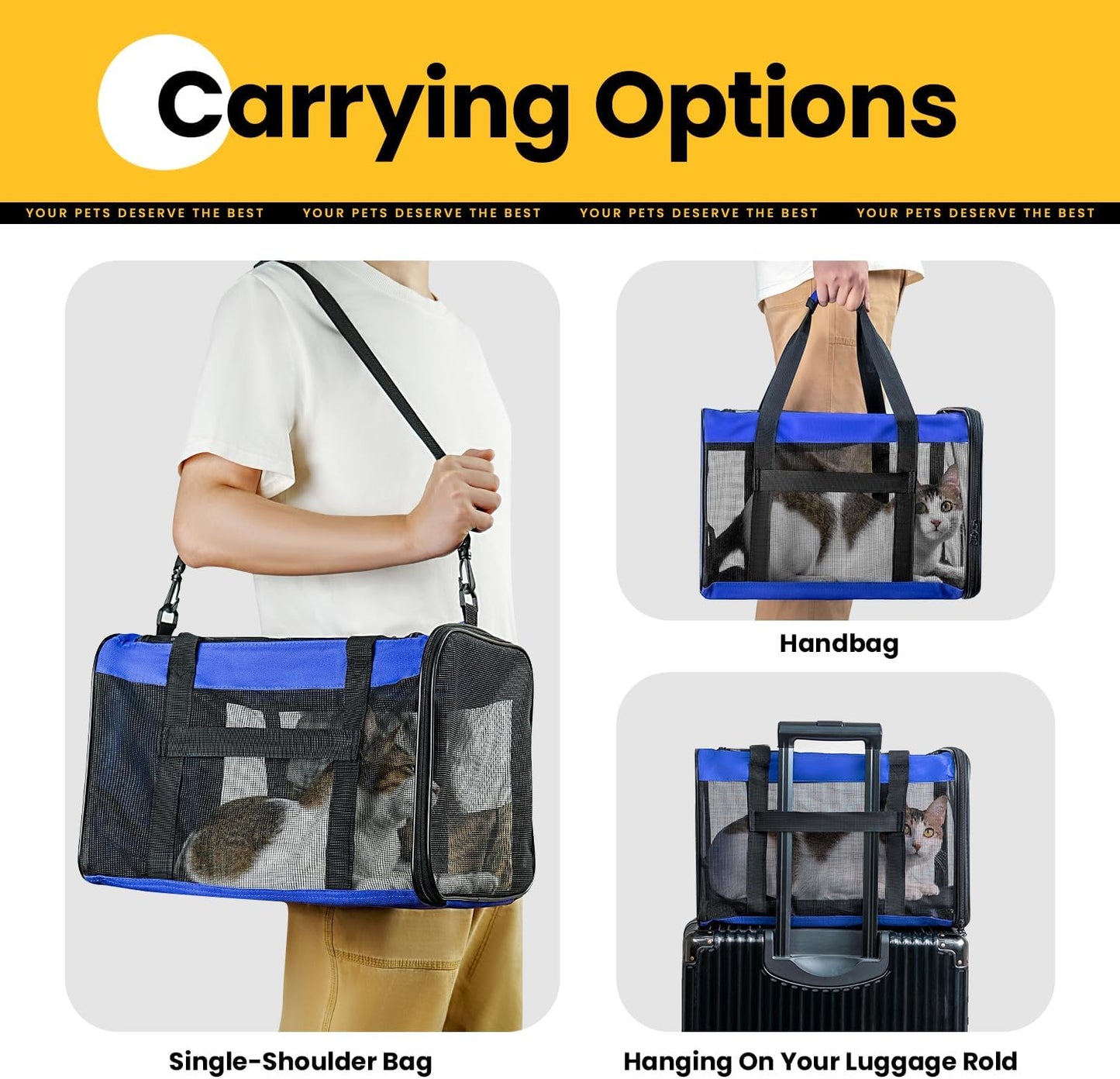 Conlun Cat Carrier Bag,Soft-Sided Pet Carriers for Dogs with 4-Sided Mesh,Airline Approved Cat Transport Carrier for Small&Medium Cats Kitten Puppy Up to 6Kg,Collapsible Cat Travel Carrier-M,Black