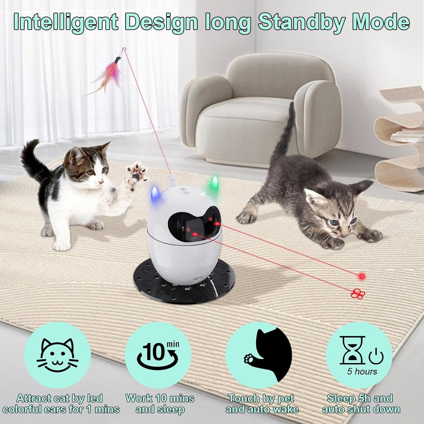 Automatic Cat Toy, 2in1 Rechargeable Interactive Cat Toy - Rotating Feather & Dual Laser, Remote Control, Cat Laser Toy for Indoor Cats Kittens