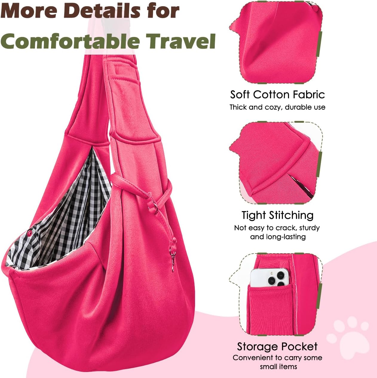 Pawaboo Small Dog Sling Carrier, Reversible Hands Free Dog Sling Carrier for Small Dogs and Cats, Puppy Sling Carrier with Adjustable Strap Buckle & Safety Harness, Puppy Essentials, Grey