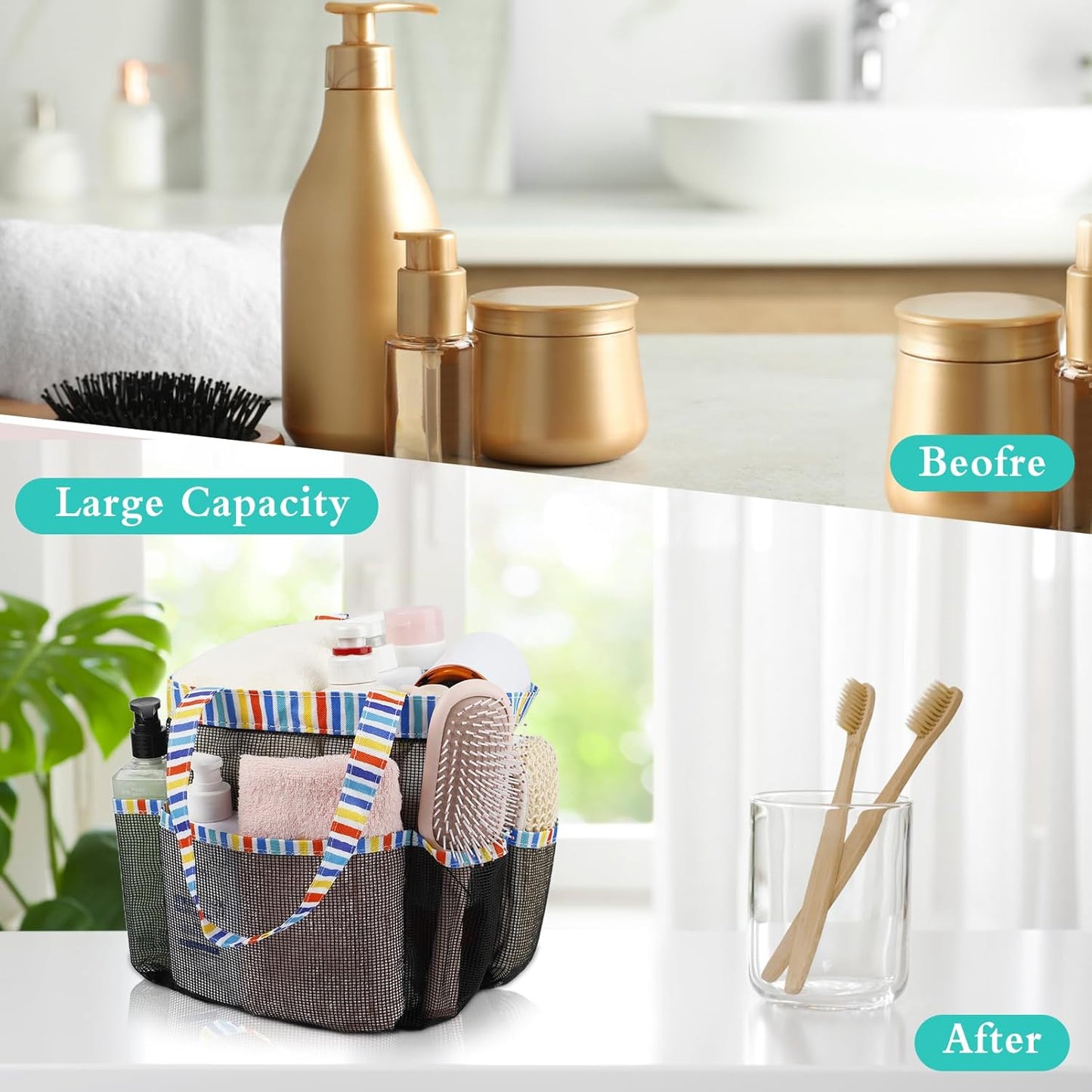Attmu Mesh Shower Caddy Portable for College Dorm Room Essentials with 8 Pockets, Hanging Shower Caddy Basket Tote Bag Toiletry Accessories for Bathroom