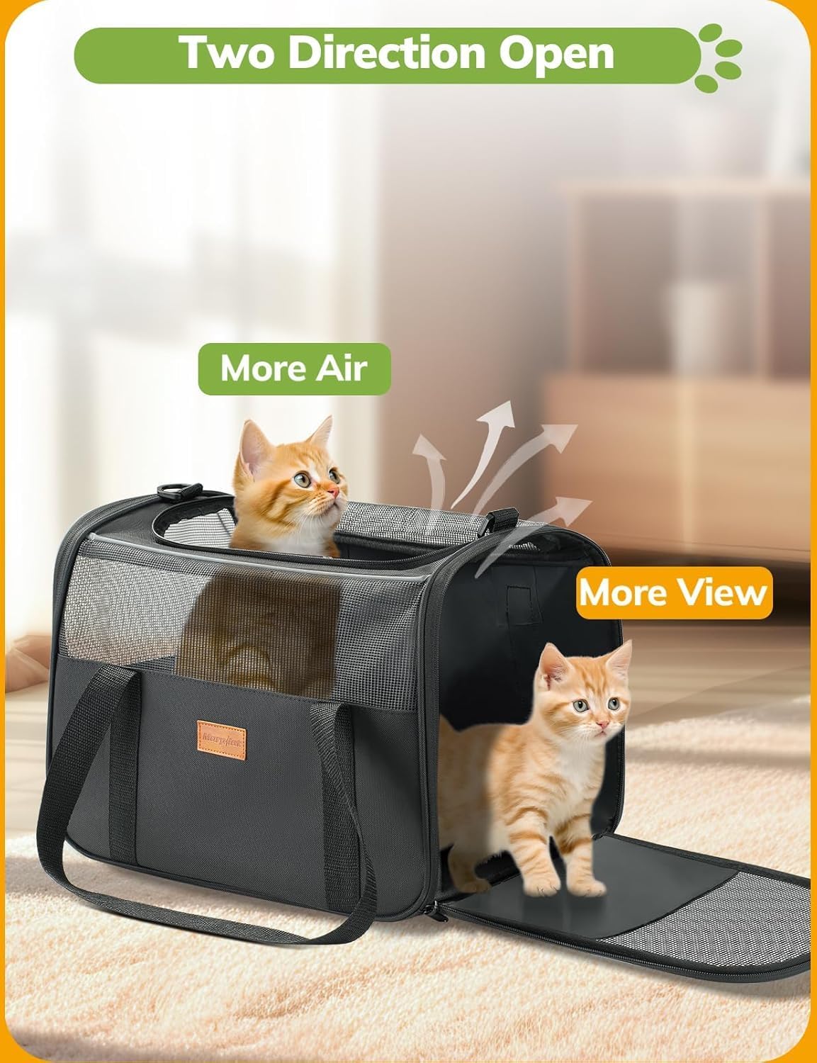 Morpilot Cat Carrier Soft - Portable Pet Carrier for Small or Medium Cats, Dogs and Puppy up to 14lbs, Airline Approved Dog Carrier with Safety Buckle - (Dark Gray)