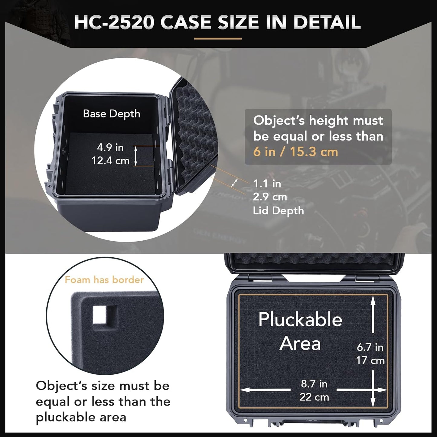 Lykus HC-2710 Portable Waterproof Hard Case with Foam, Camera Case with Customizable Fit Foam,Fit use of Drones,Camera, Equipments, Interior Size 27x16x8 cm