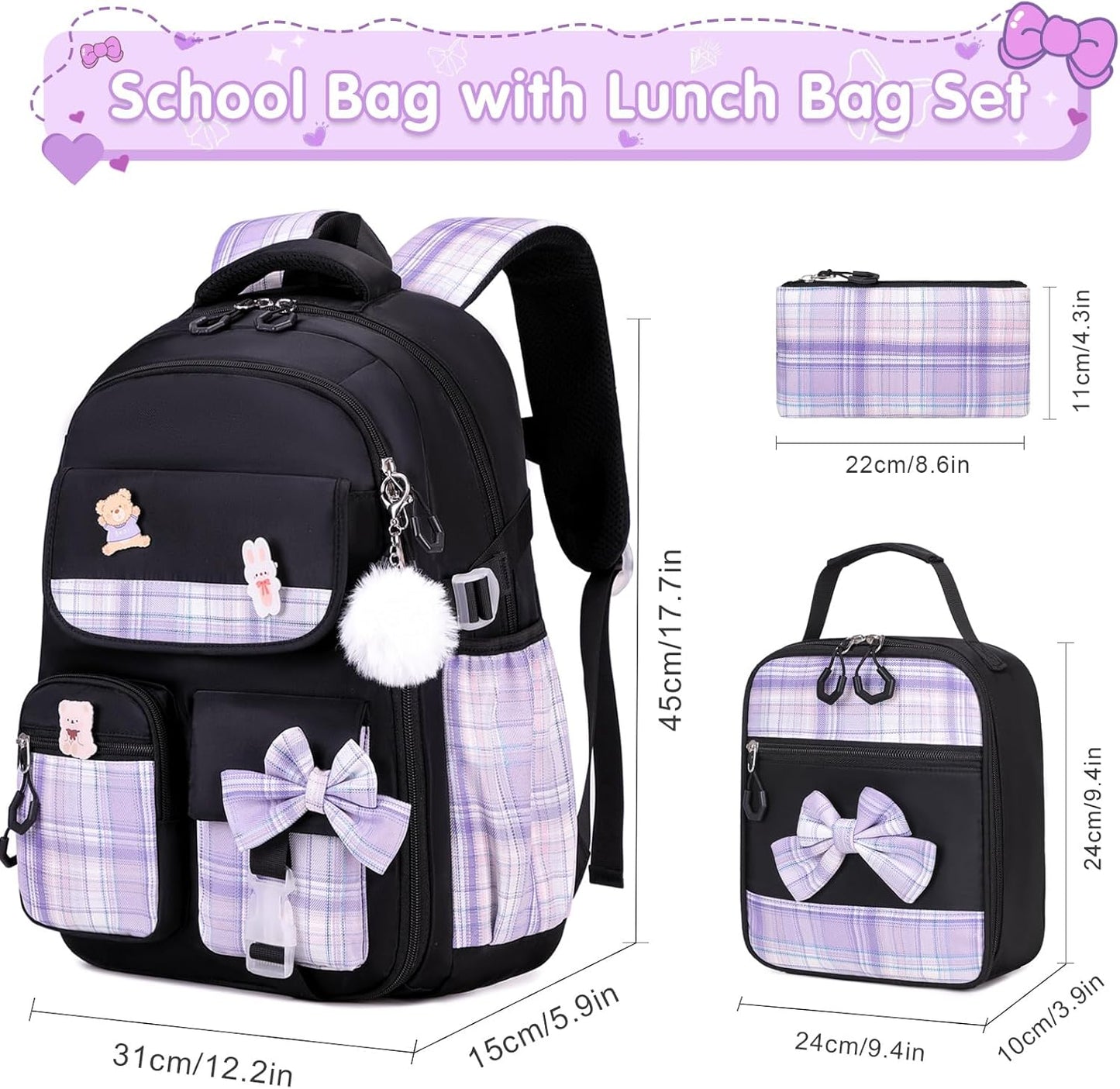 ACESAK Girls Backpack - 3PCS Backpack for Girls Cute School Backpacks for Girls Kindergarten