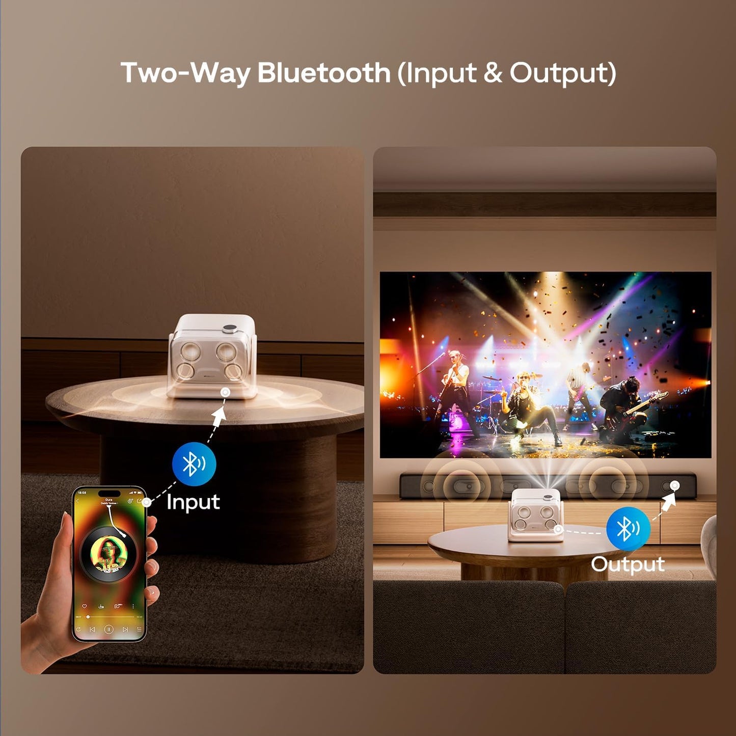 Aurzen Boom mini Google TV 4K Supported Smart Projector with WiFi and Bluetooth, Outdoor & Home Movie Projector with 20W Speakers DoIby Audio, Real-Time Focus & Keystone, 500 ANSI Lumens, Black