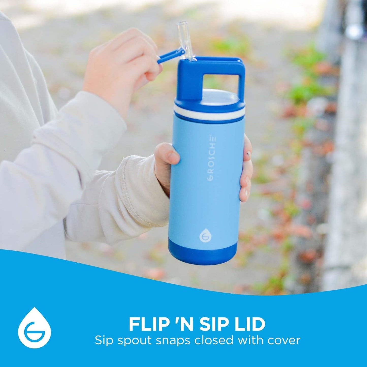 GROSCHE Alpine Flip 'N Sip 16oz Insulated Water Bottle - Stainless Steel, Leakproof Flask with Straw - Perfect for Gym, Travel, Sports & Outdoor Use, Canadian Brand! - 16 fl. oz, Scuba Blue
